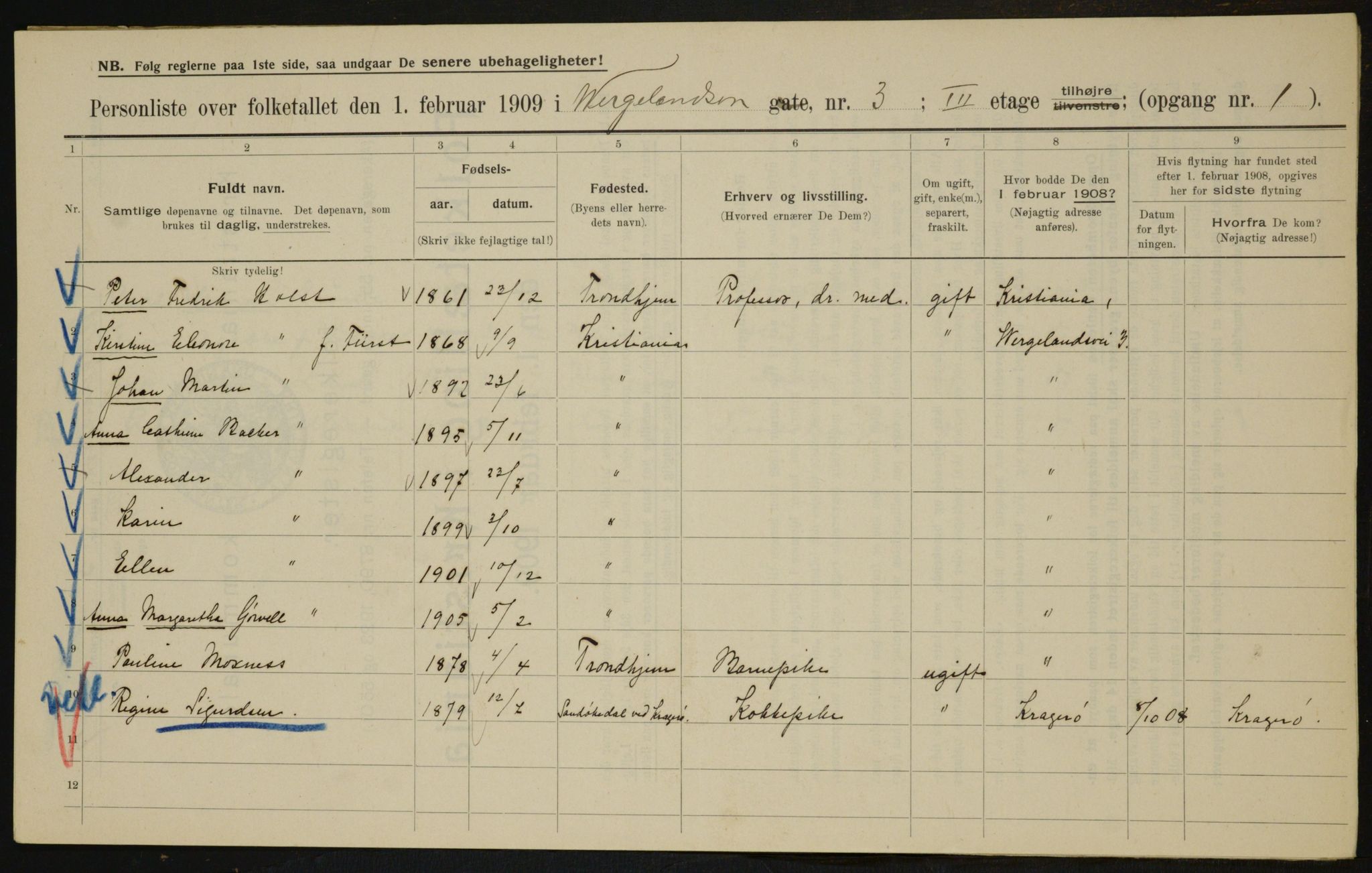 OBA, Kommunal folketelling 1.2.1909 for Kristiania kjøpstad, 1909, s. 115980