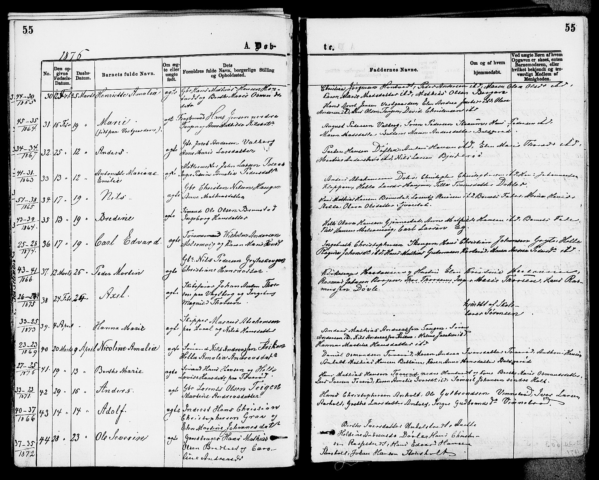 Stokke kirkebøker, AV/SAKO-A-320/F/Fa/L0009: Ministerialbok nr. I 9, 1872-1883, s. 55