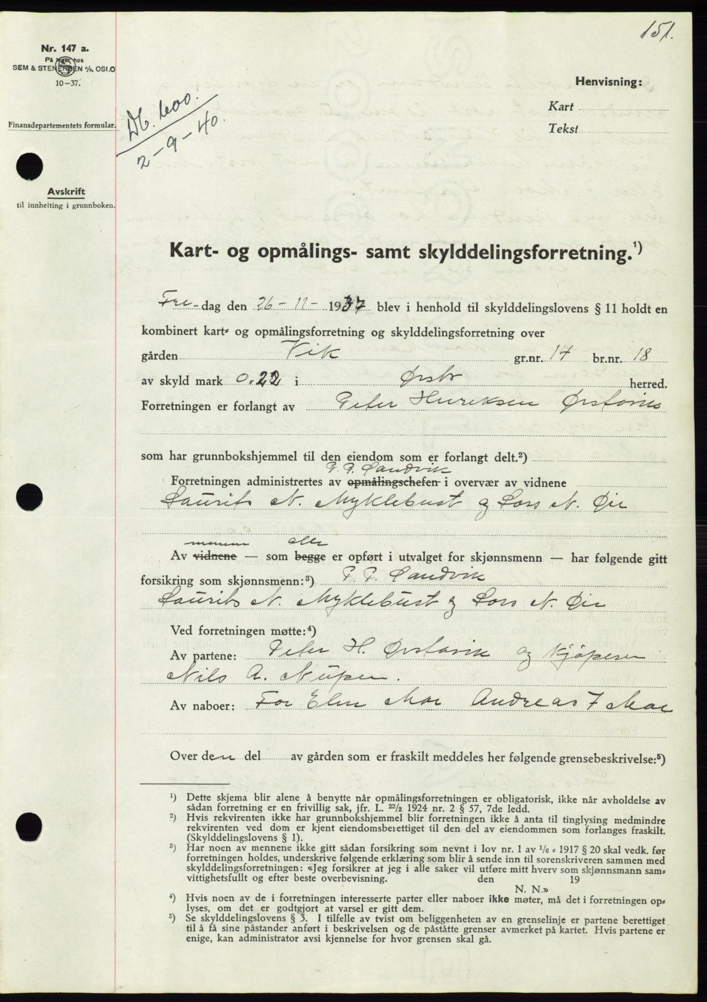 Søre Sunnmøre sorenskriveri, AV/SAT-A-4122/1/2/2C/L0070: Pantebok nr. 64, 1940-1941, Dagboknr: 600/1940