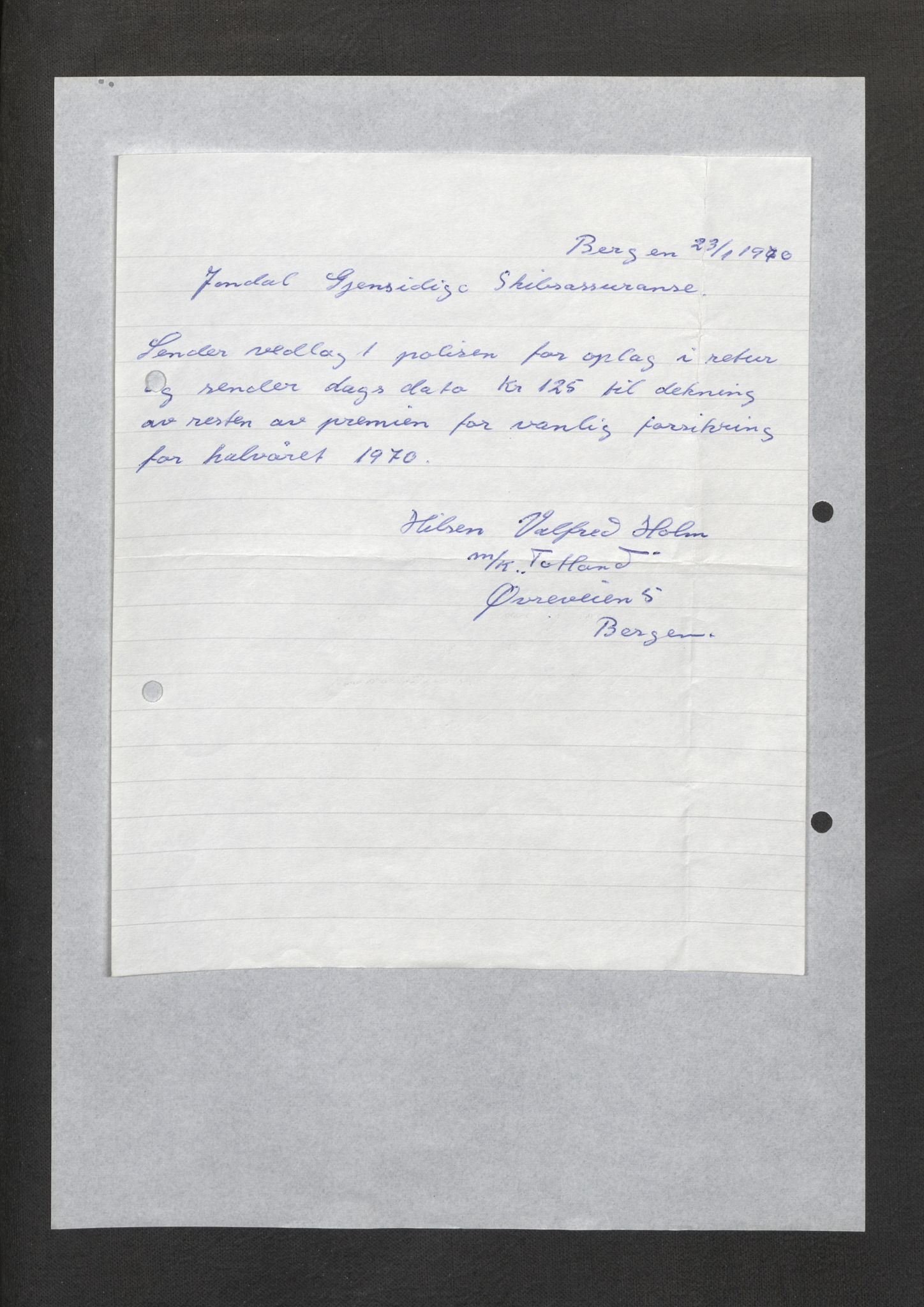 Jondal Skipsassuranseforening, AV/SAB-SAB/PA-0276/E/L0132: Korrespondanse , 1970-1977
