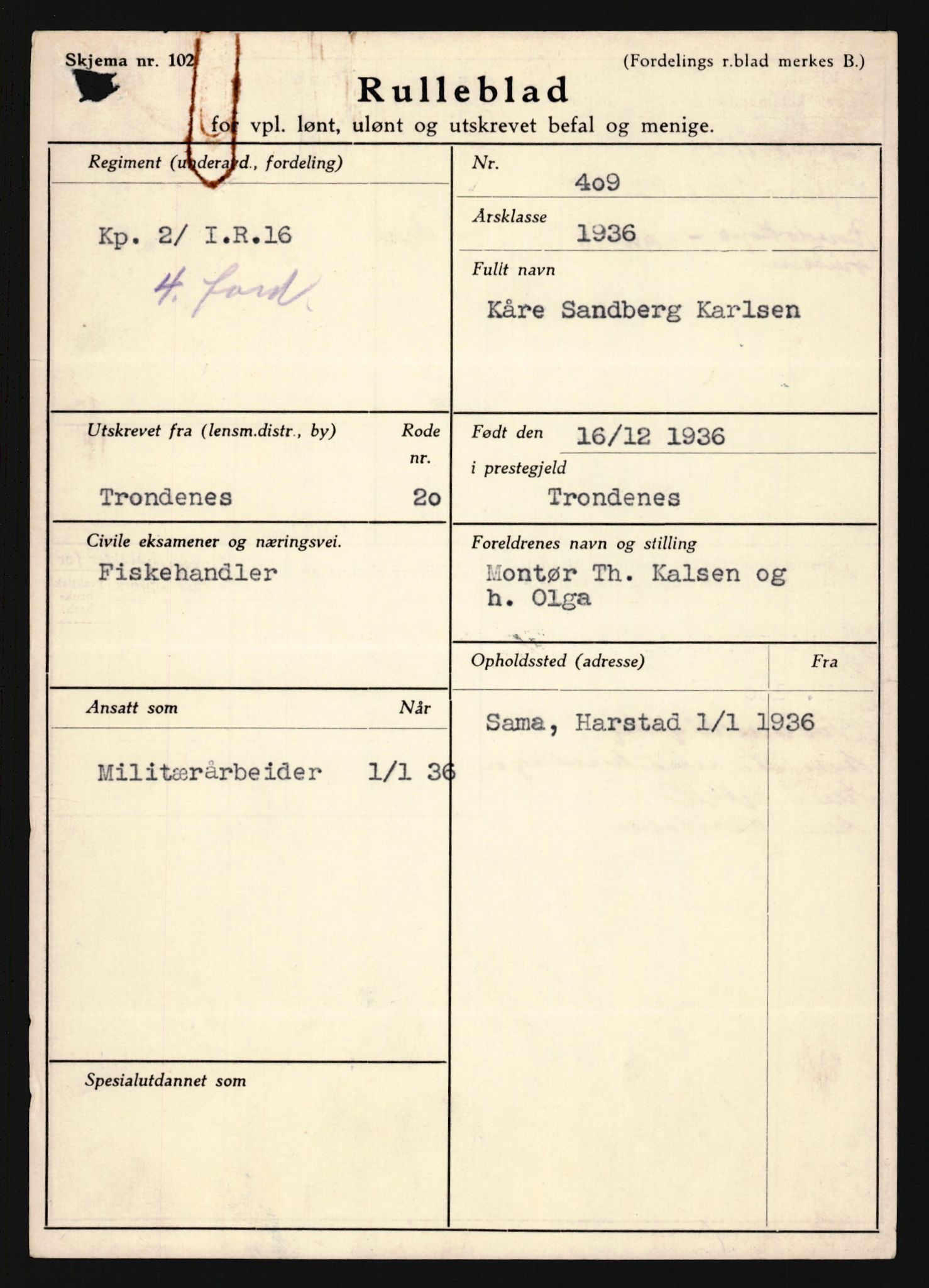 Forsvaret, Troms infanteriregiment nr. 16, AV/RA-RAFA-3146/P/Pa/L0020: Rulleblad for regimentets menige mannskaper, årsklasse 1936, 1936, s. 687