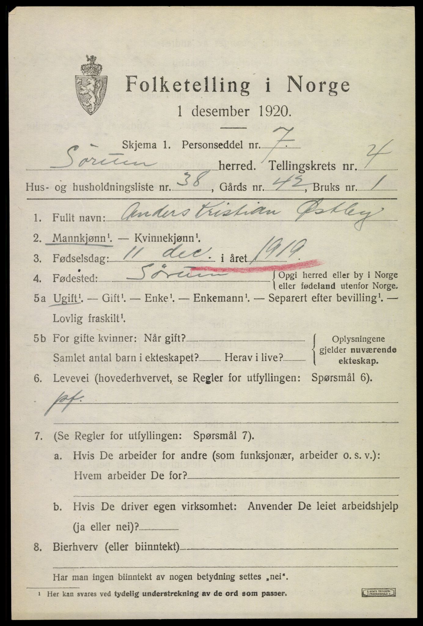 SAO, Folketelling 1920 for 0226 Sørum herred, 1920, s. 3859