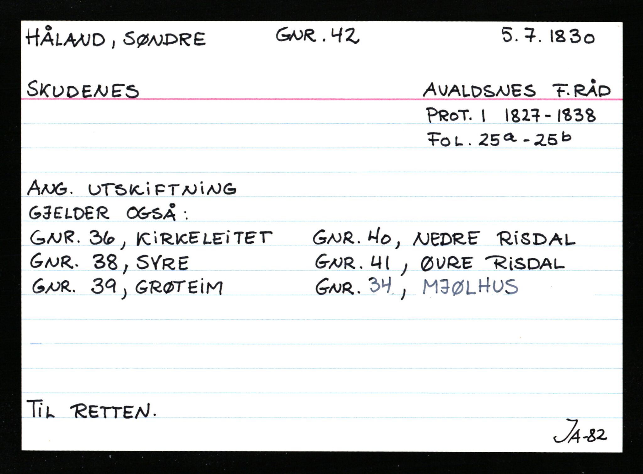 Statsarkivet i Stavanger, AV/SAST-A-101971/03/Y/Ym/L0028: Åstedskort sortert etter gårdsnavn: Hølleland - Ikdal, 1600-1950, s. 278