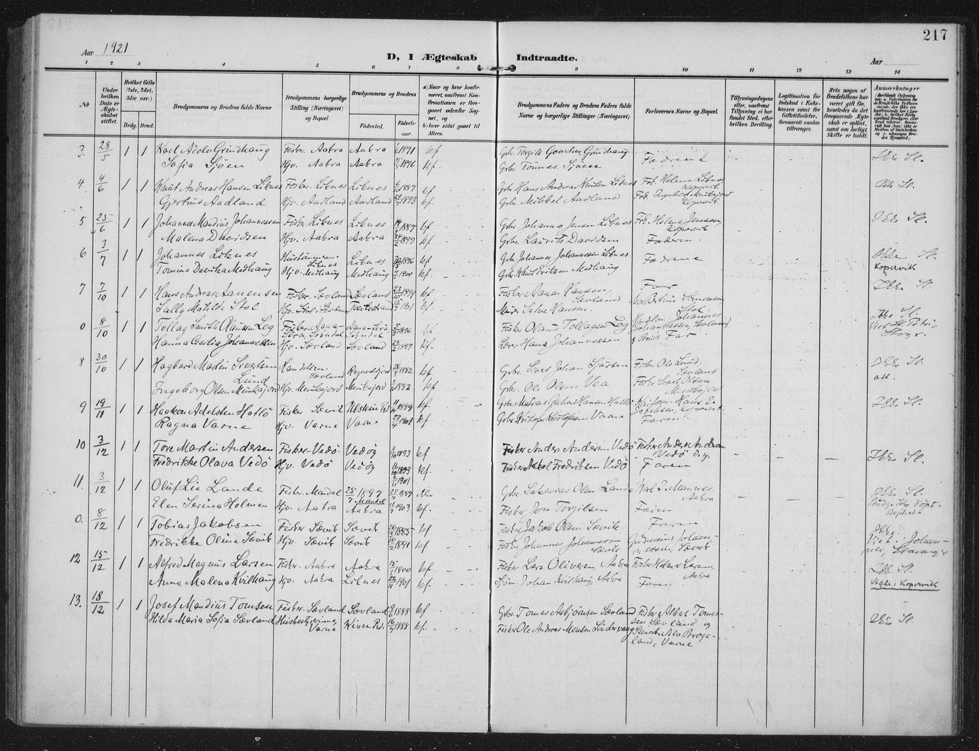 Kopervik sokneprestkontor, AV/SAST-A-101850/H/Ha/Haa/L0005: Ministerialbok nr. A 5, 1906-1924, s. 217