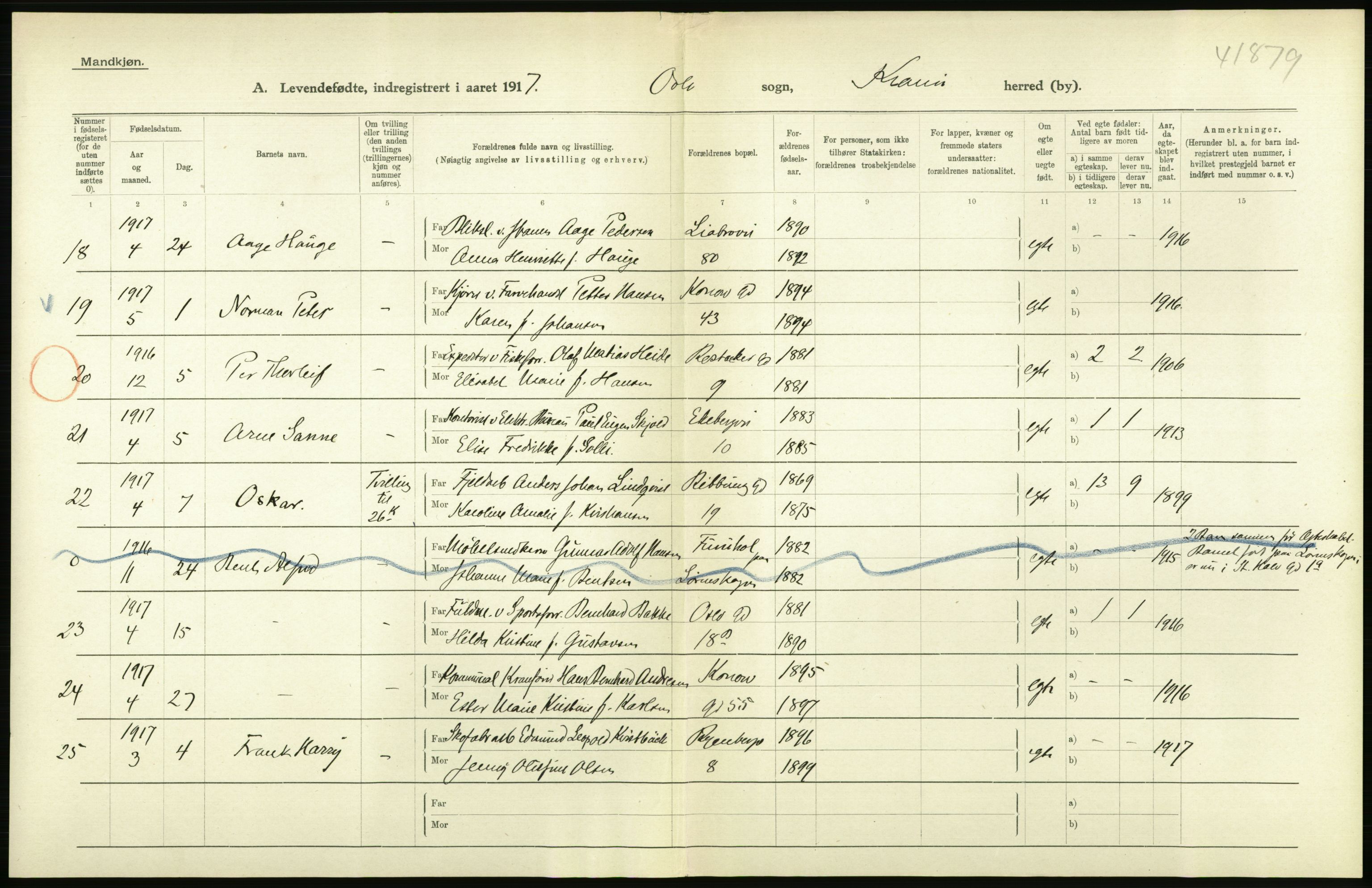 Statistisk sentralbyrå, Sosiodemografiske emner, Befolkning, AV/RA-S-2228/D/Df/Dfb/Dfbg/L0006: Kristiania: Levendefødte menn og kvinner., 1917, s. 548