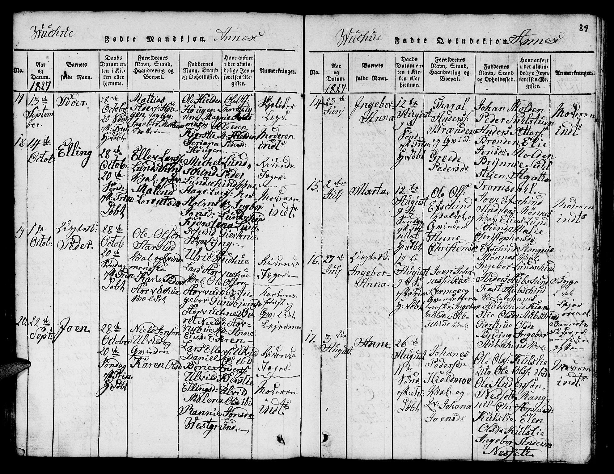 Ministerialprotokoller, klokkerbøker og fødselsregistre - Nord-Trøndelag, SAT/A-1458/724/L0265: Klokkerbok nr. 724C01, 1816-1845, s. 89