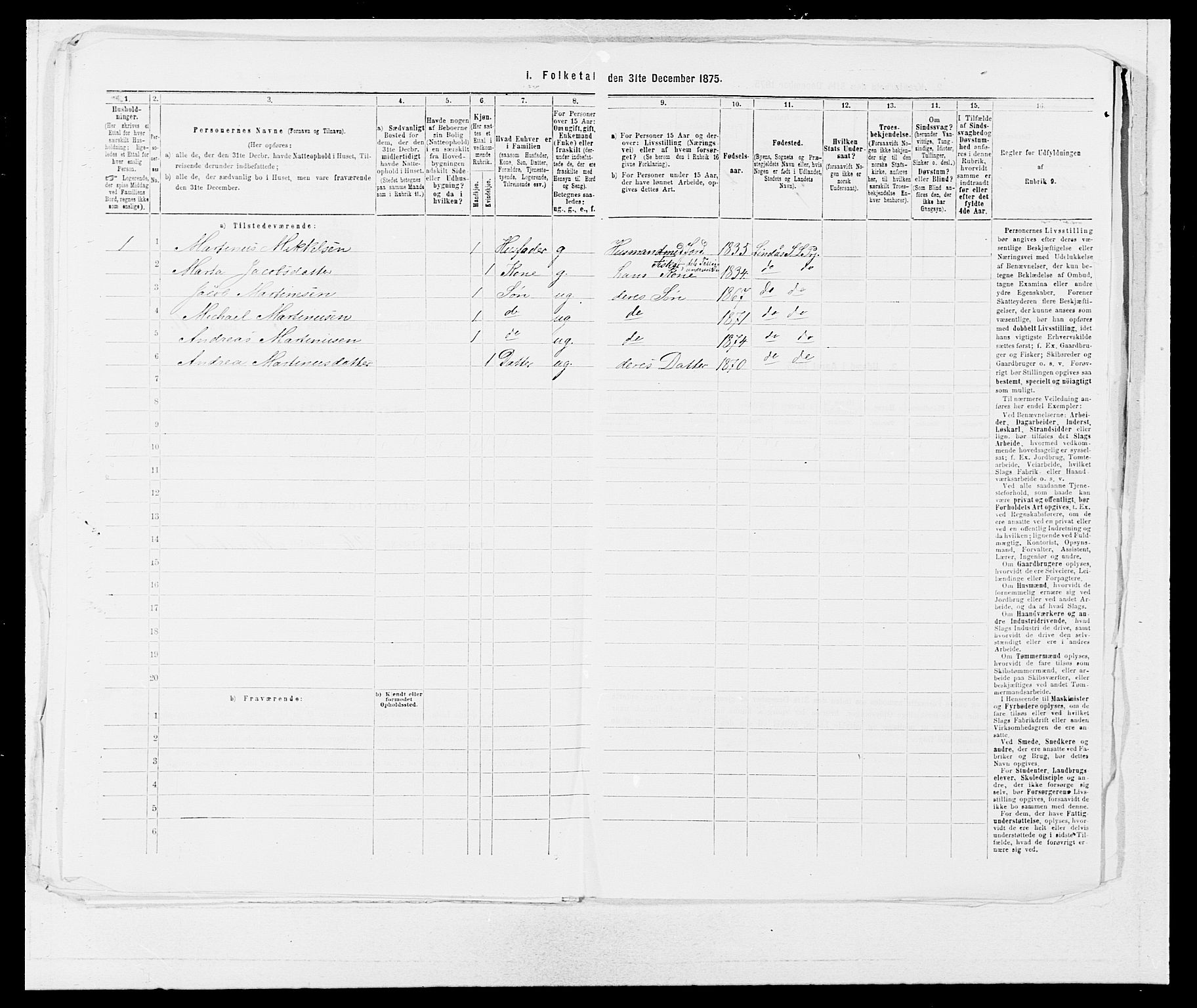 SAB, Folketelling 1875 for 1263P Lindås prestegjeld, 1875, s. 1885