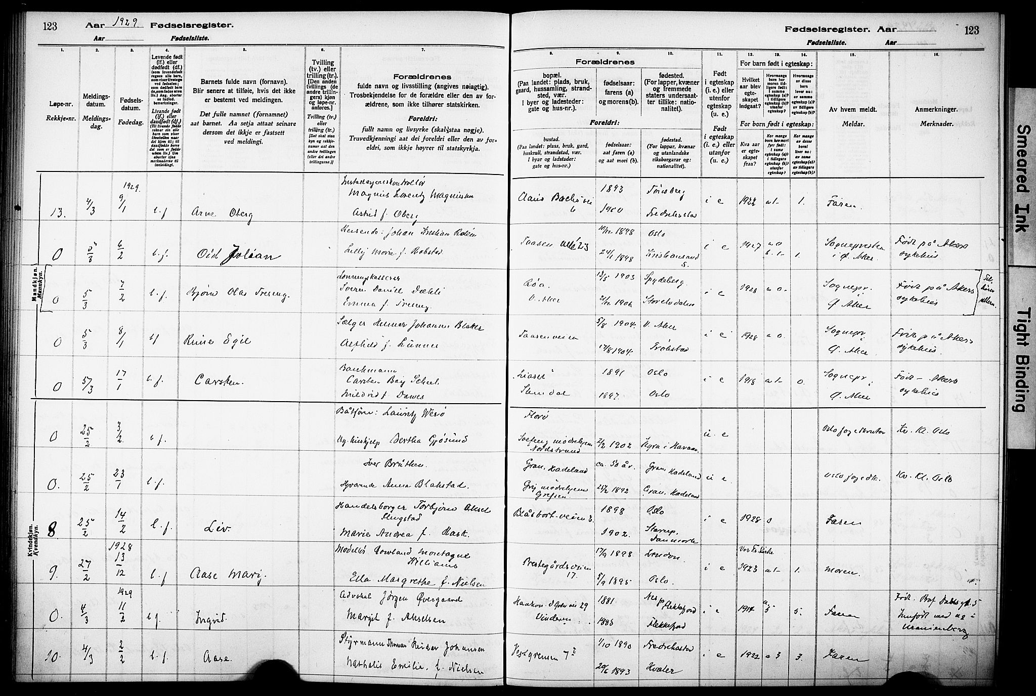 Vestre Aker prestekontor Kirkebøker, AV/SAO-A-10025/J/Ja/L0003: Fødselsregister nr. 3, 1926-1930, s. 123