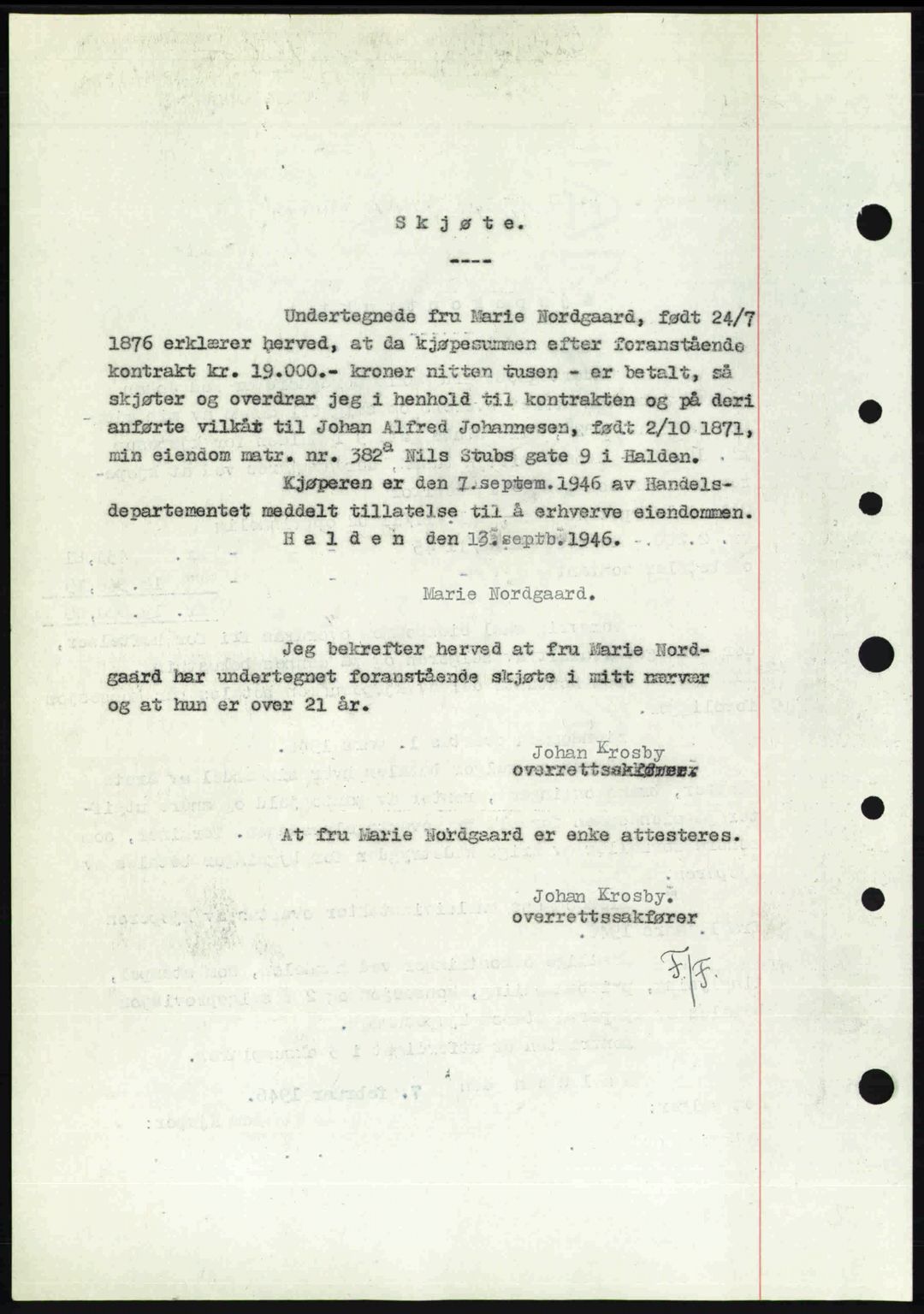 Idd og Marker sorenskriveri, AV/SAO-A-10283/G/Gb/Gbb/L0008: Pantebok nr. A8, 1946-1946, Dagboknr: 1167/1946