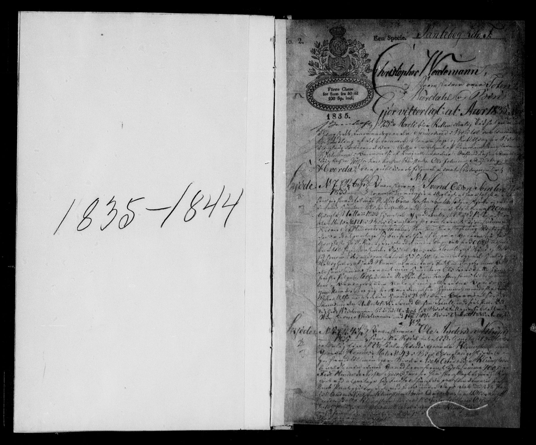 Toten tingrett, AV/SAH-TING-006/H/Hb/Hba/L0007a: Pantebok nr. 7a, 1835-1839, s. 1