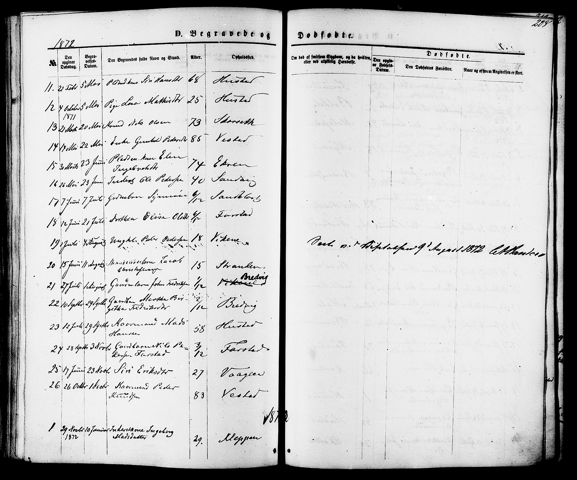 Ministerialprotokoller, klokkerbøker og fødselsregistre - Møre og Romsdal, AV/SAT-A-1454/566/L0768: Ministerialbok nr. 566A07, 1869-1881, s. 208