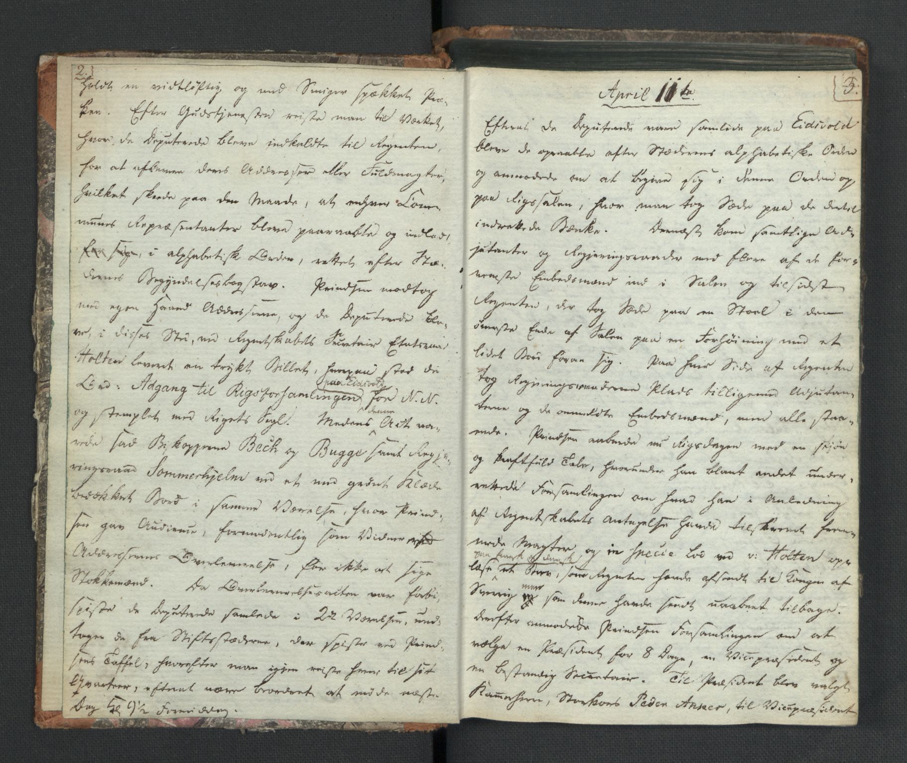 Manuskriptsamlingen, AV/RA-EA-3667/H/L0021: Byfogd Gregers Winther Wulfbergs dagbok under Riksforsamlingen på Eidsvoll, 1814, s. 2-3