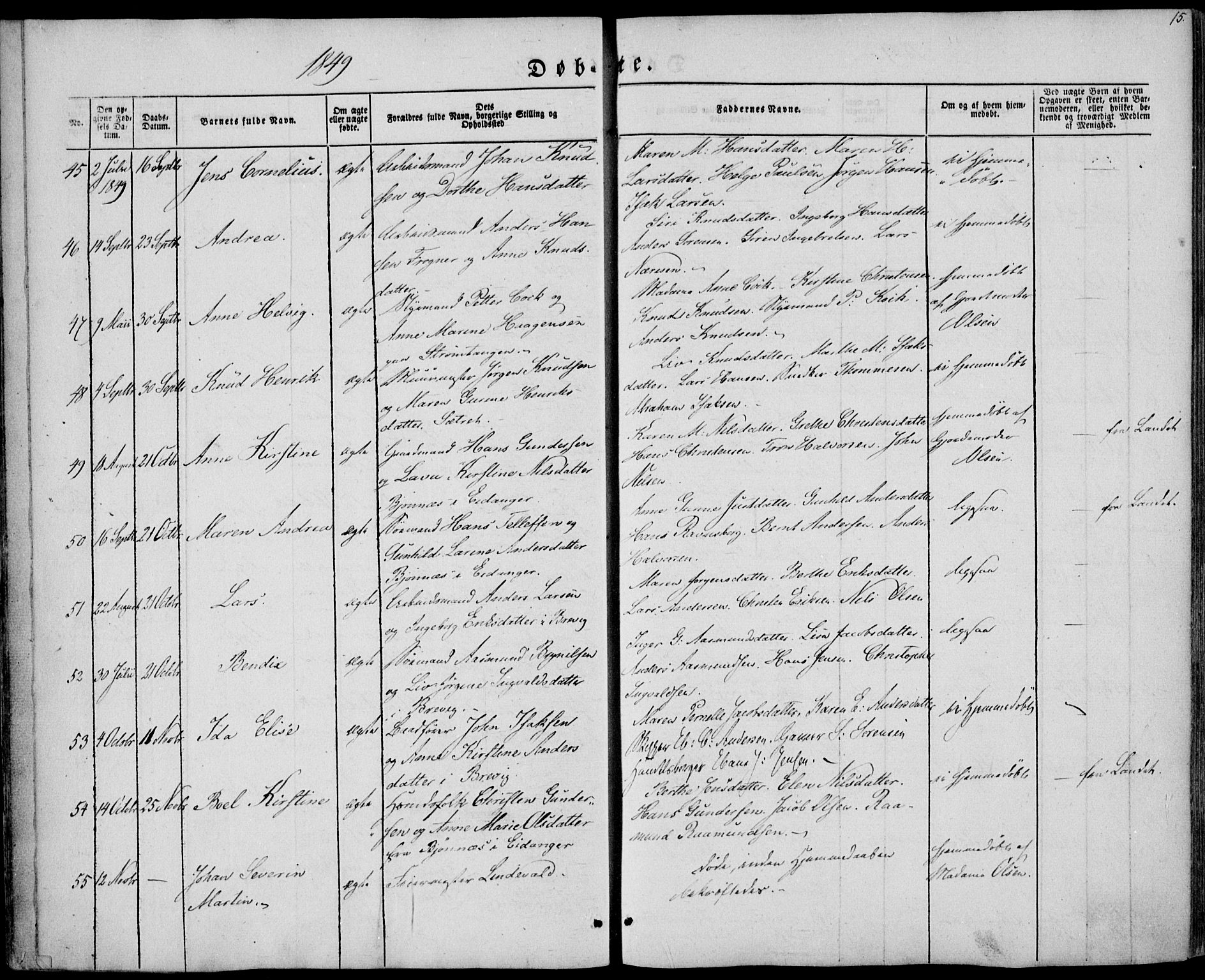 Brevik kirkebøker, AV/SAKO-A-255/F/Fa/L0005: Ministerialbok nr. 5, 1847-1865, s. 15