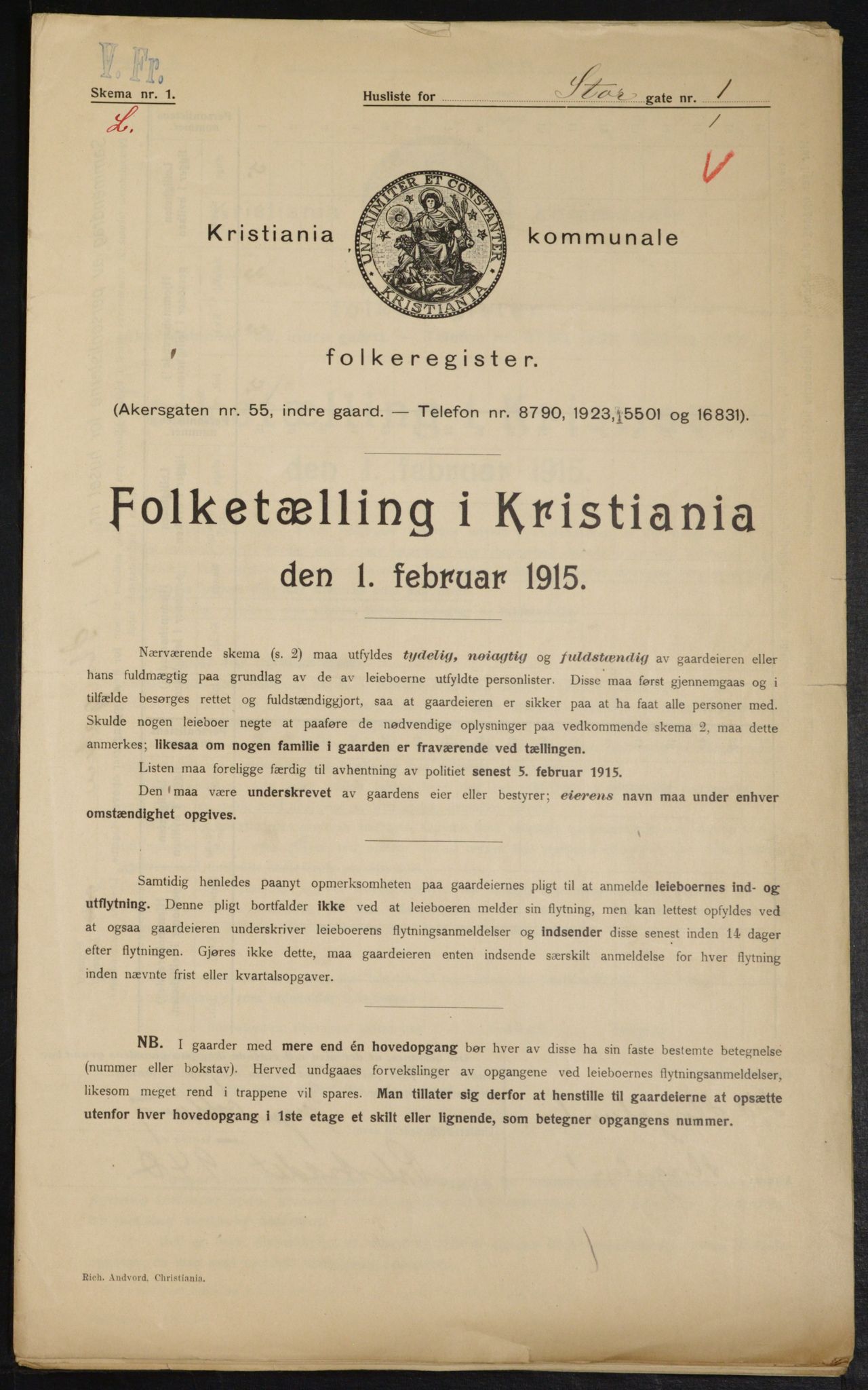 OBA, Kommunal folketelling 1.2.1915 for Kristiania, 1915, s. 103016