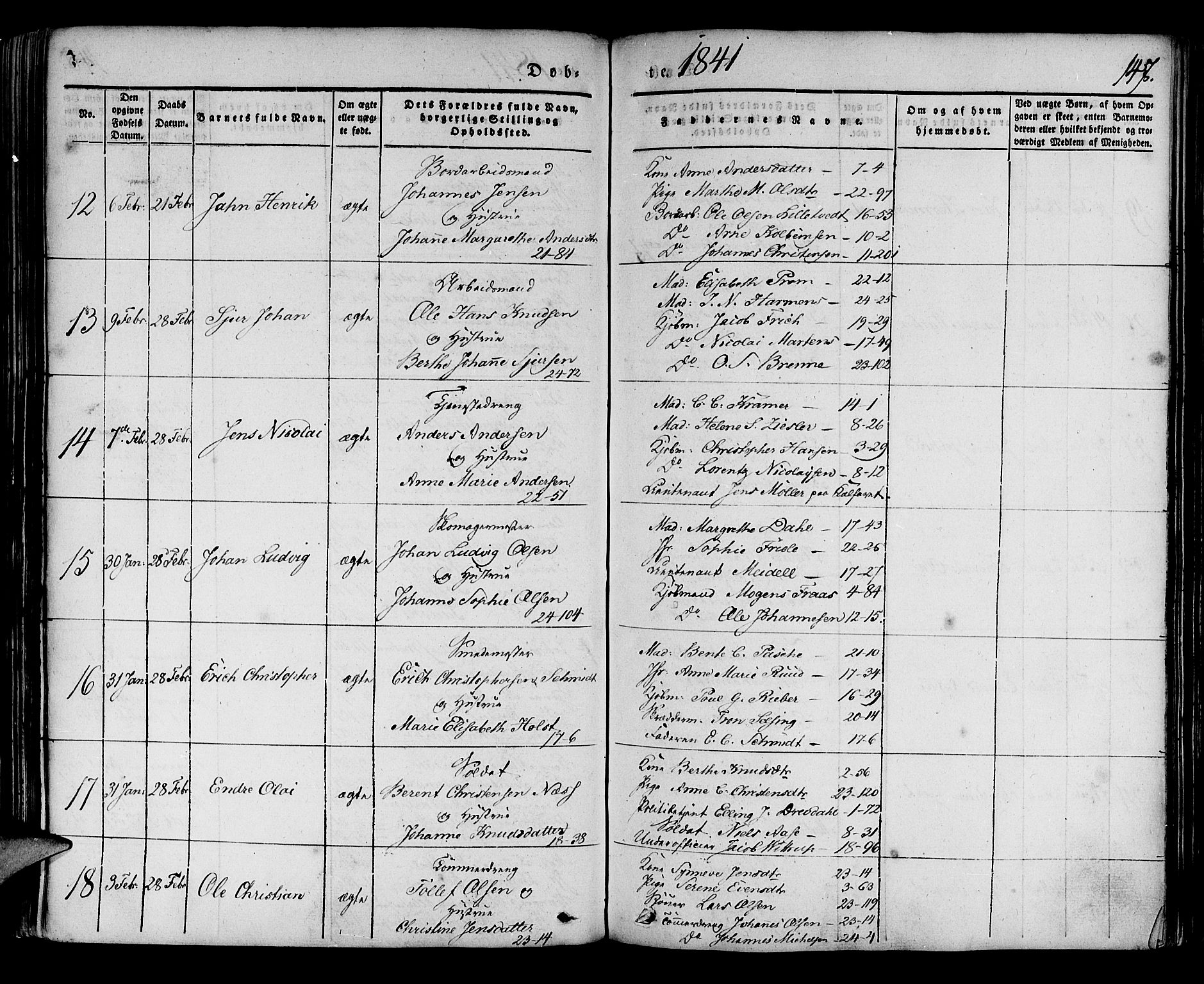 Korskirken sokneprestembete, AV/SAB-A-76101/H/Haa/L0015: Ministerialbok nr. B 1, 1833-1841, s. 147