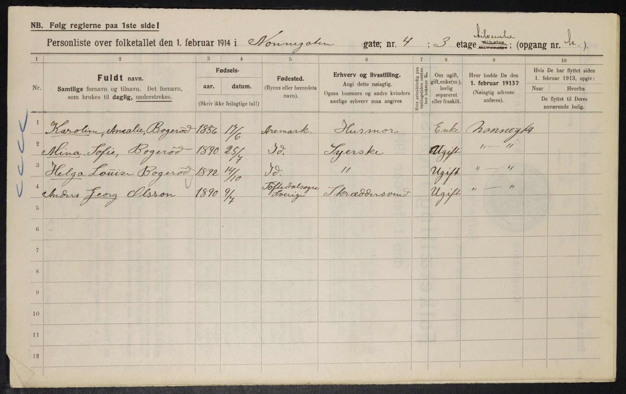 OBA, Kommunal folketelling 1.2.1914 for Kristiania, 1914, s. 71397
