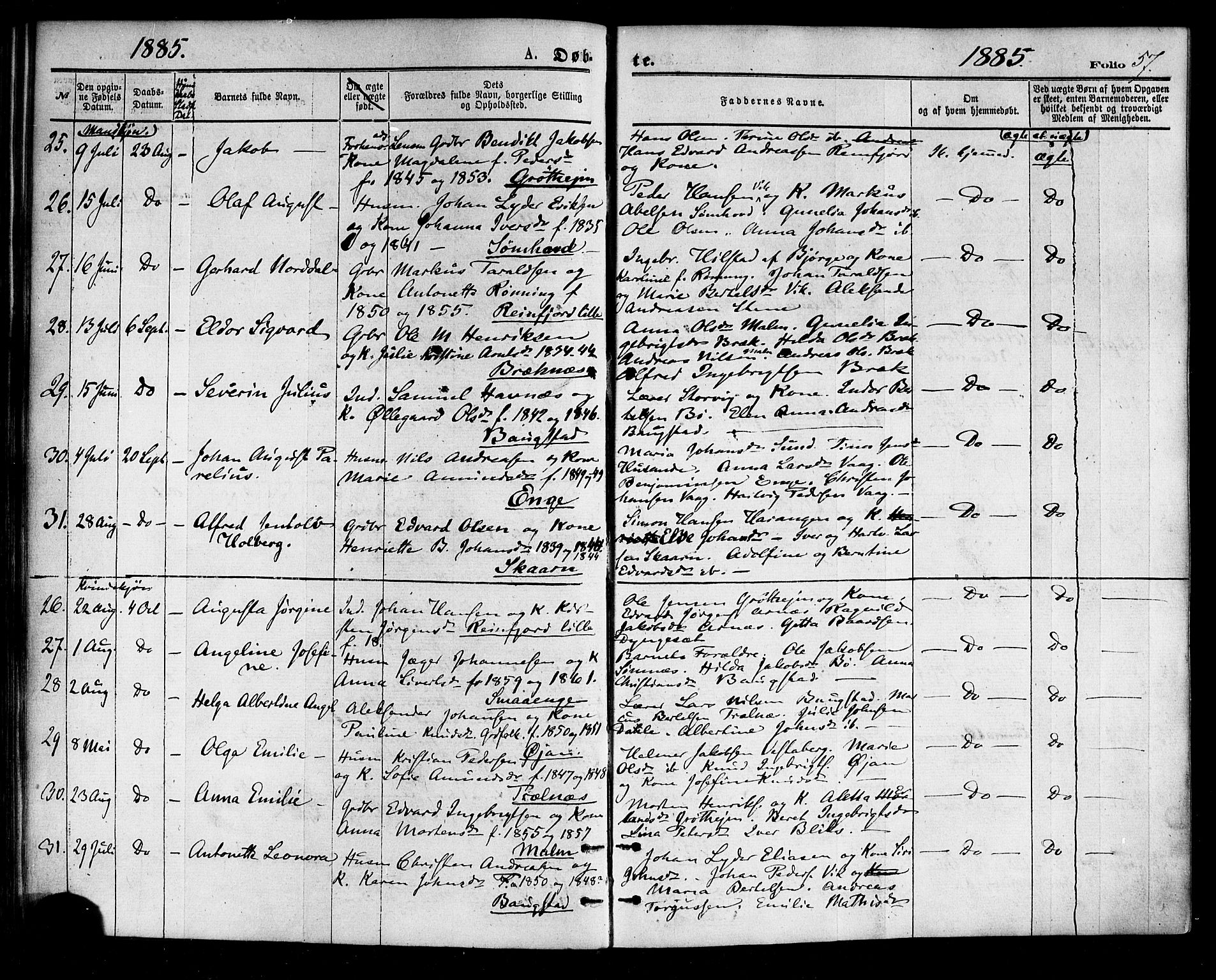 Ministerialprotokoller, klokkerbøker og fødselsregistre - Nordland, AV/SAT-A-1459/812/L0177: Ministerialbok nr. 812A06, 1875-1885, s. 57