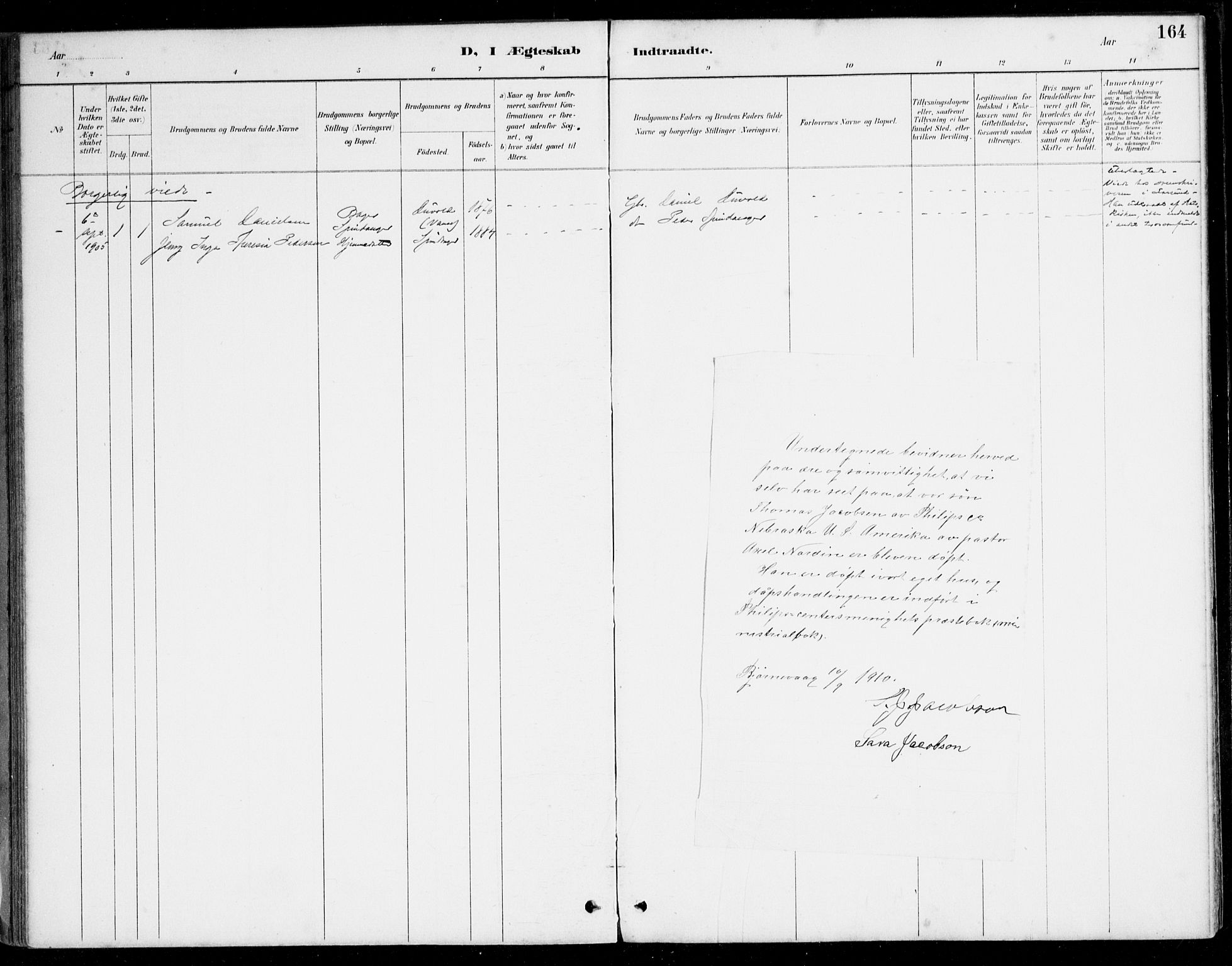 Herad sokneprestkontor, AV/SAK-1111-0018/F/Fa/Fab/L0005: Ministerialbok nr. A 5, 1886-1913, s. 164