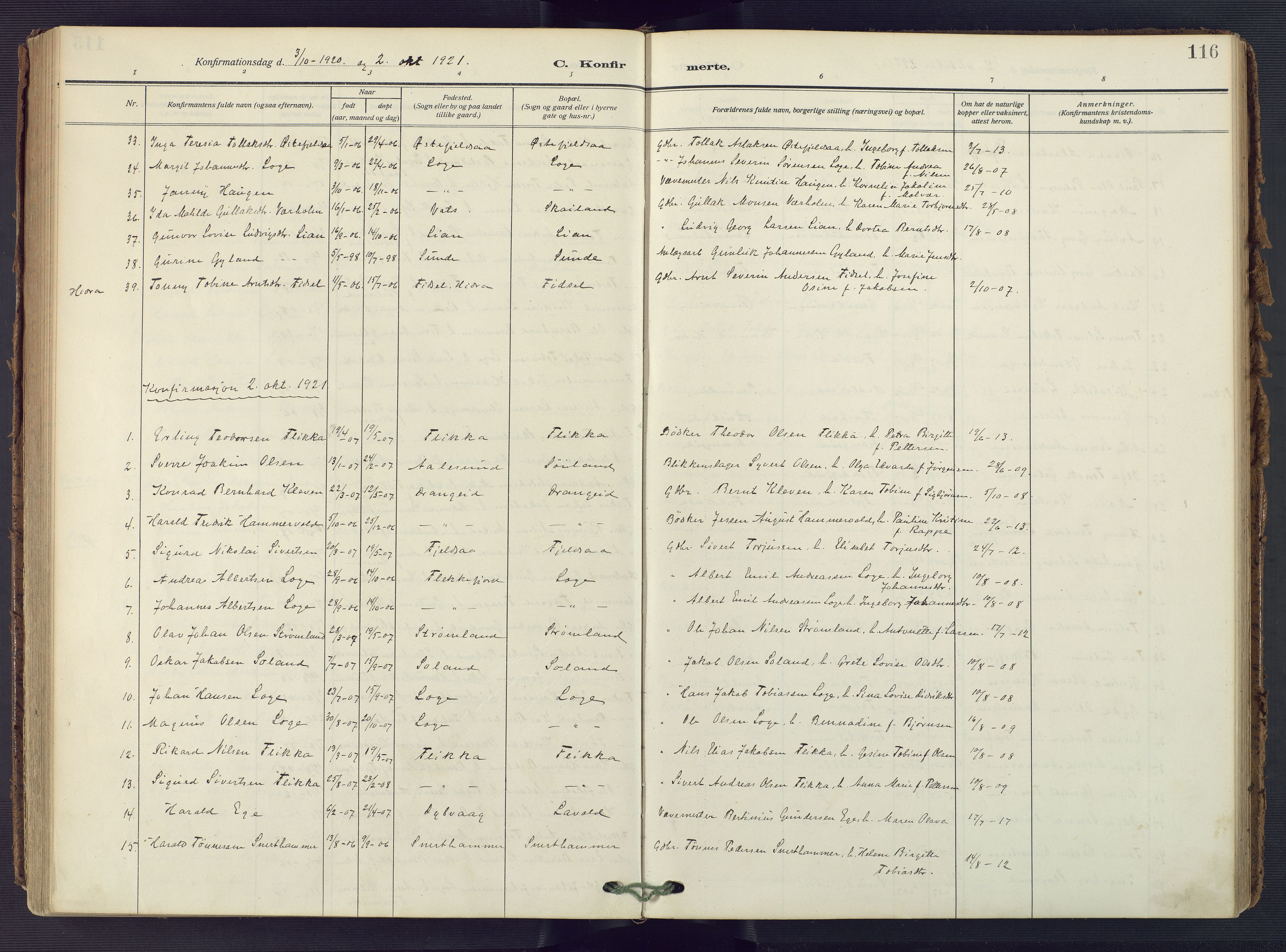 Flekkefjord sokneprestkontor, AV/SAK-1111-0012/F/Fa/Fac/L0010: Ministerialbok nr. A 10, 1910-1927, s. 116
