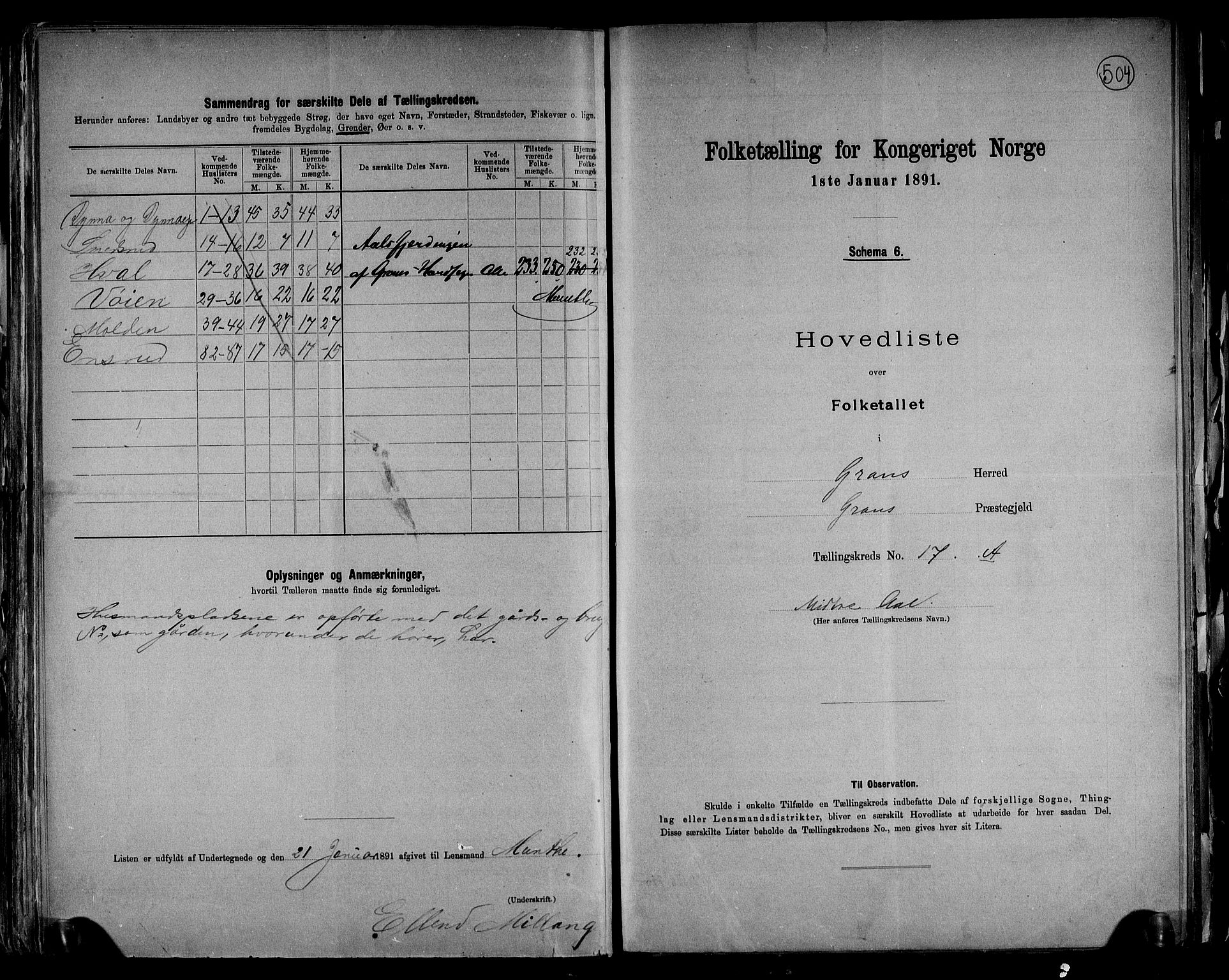 RA, Folketelling 1891 for 0534 Gran herred, 1891, s. 45