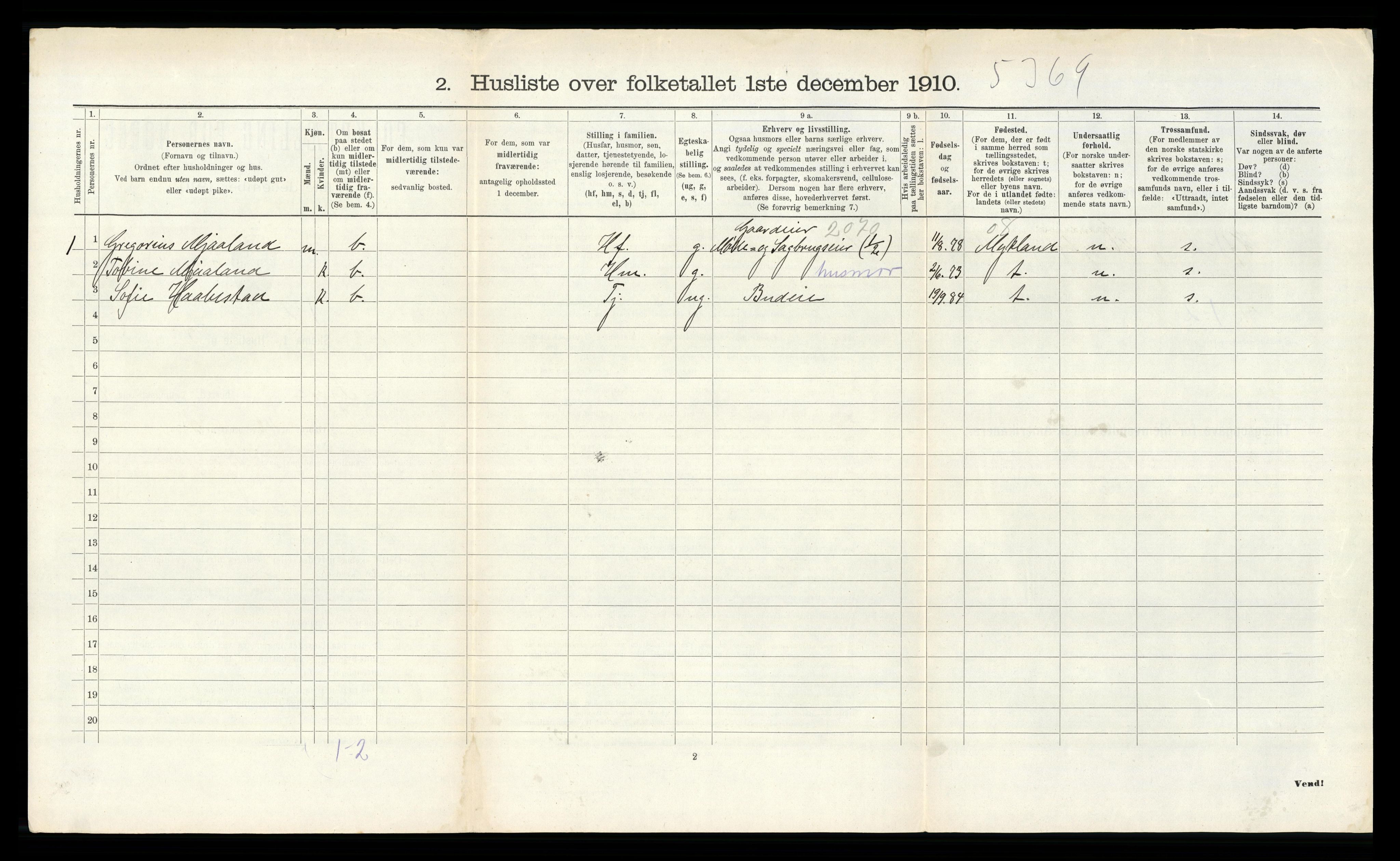 RA, Folketelling 1910 for 0923 Fjære herred, 1910, s. 1474