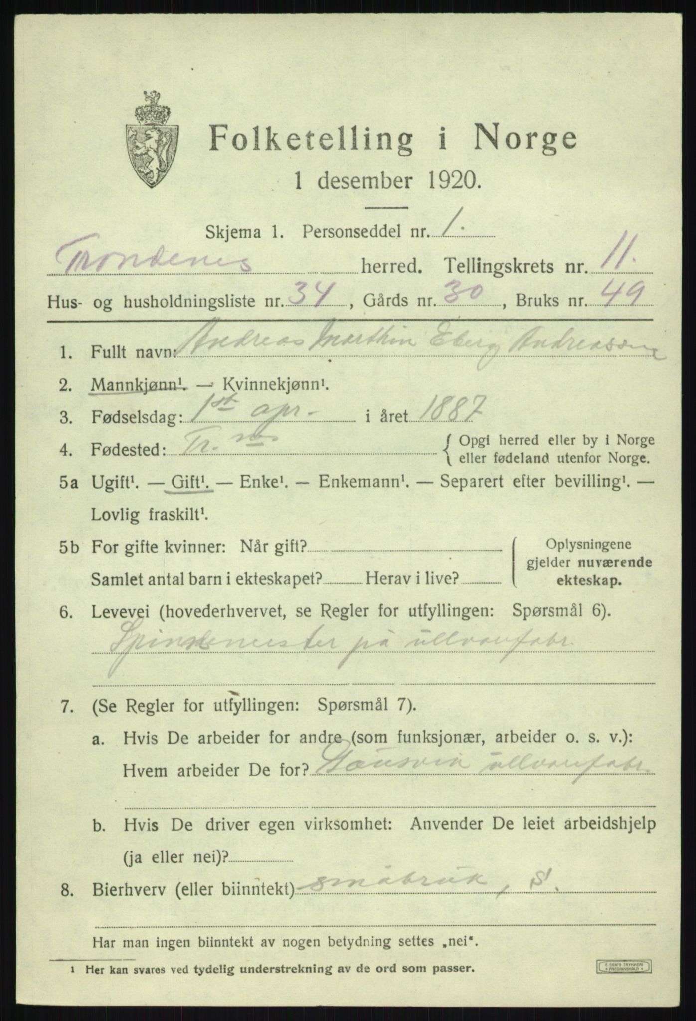 SATØ, Folketelling 1920 for 1914 Trondenes herred, 1920, s. 8761