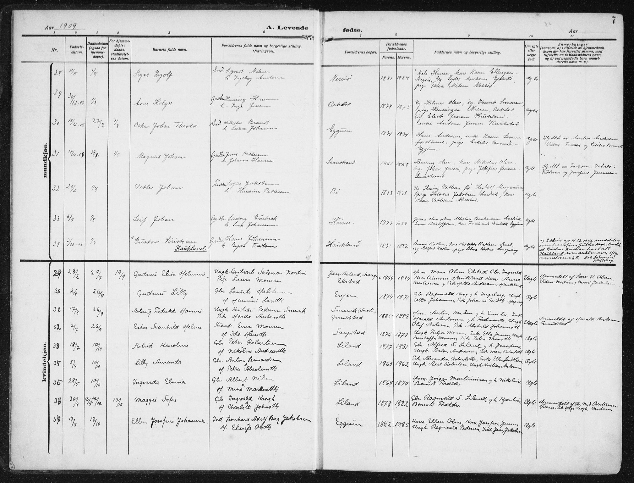 Ministerialprotokoller, klokkerbøker og fødselsregistre - Nordland, AV/SAT-A-1459/880/L1135: Ministerialbok nr. 880A09, 1908-1919, s. 7