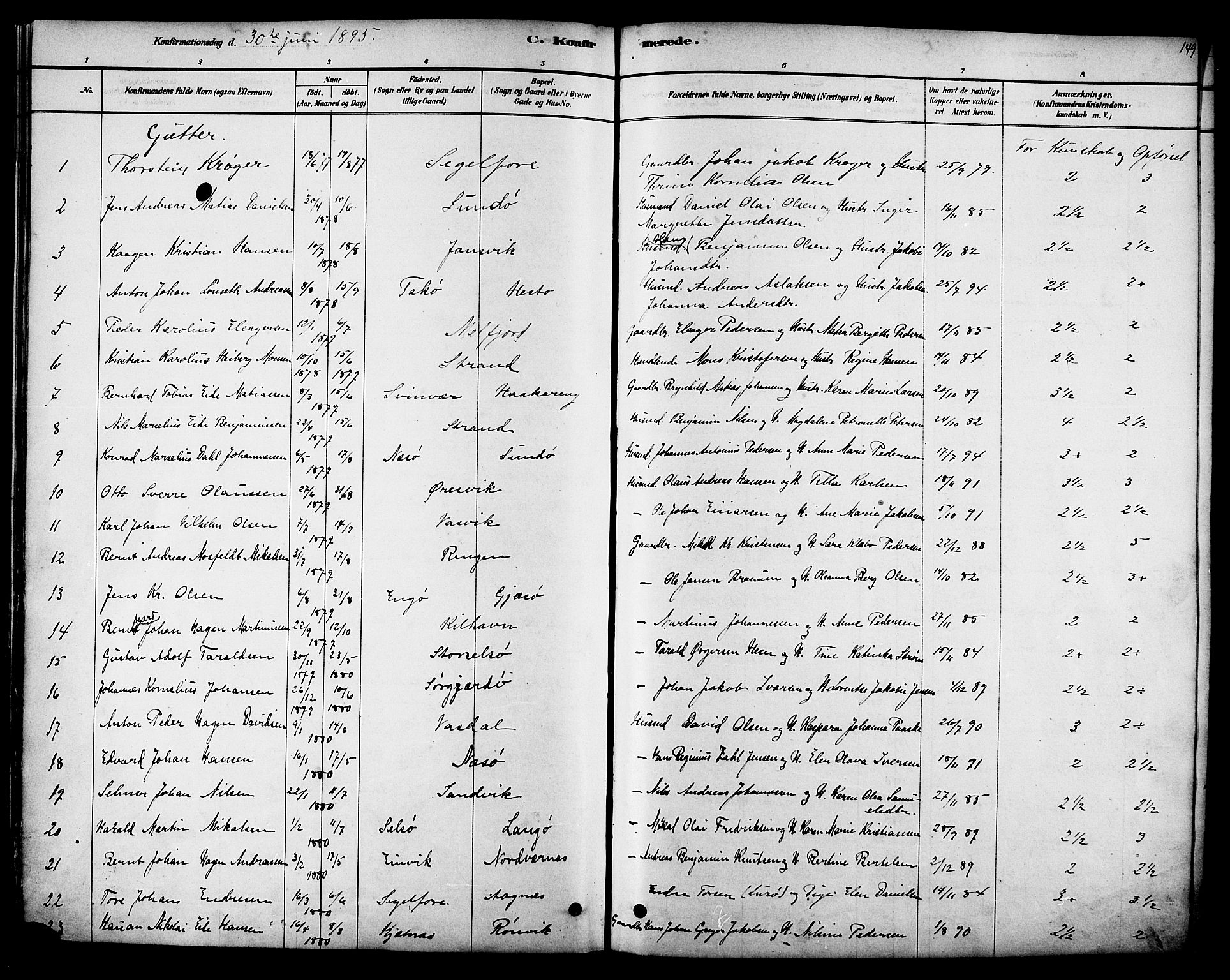 Ministerialprotokoller, klokkerbøker og fødselsregistre - Nordland, SAT/A-1459/841/L0609: Ministerialbok nr. 841A12, 1878-1901, s. 149