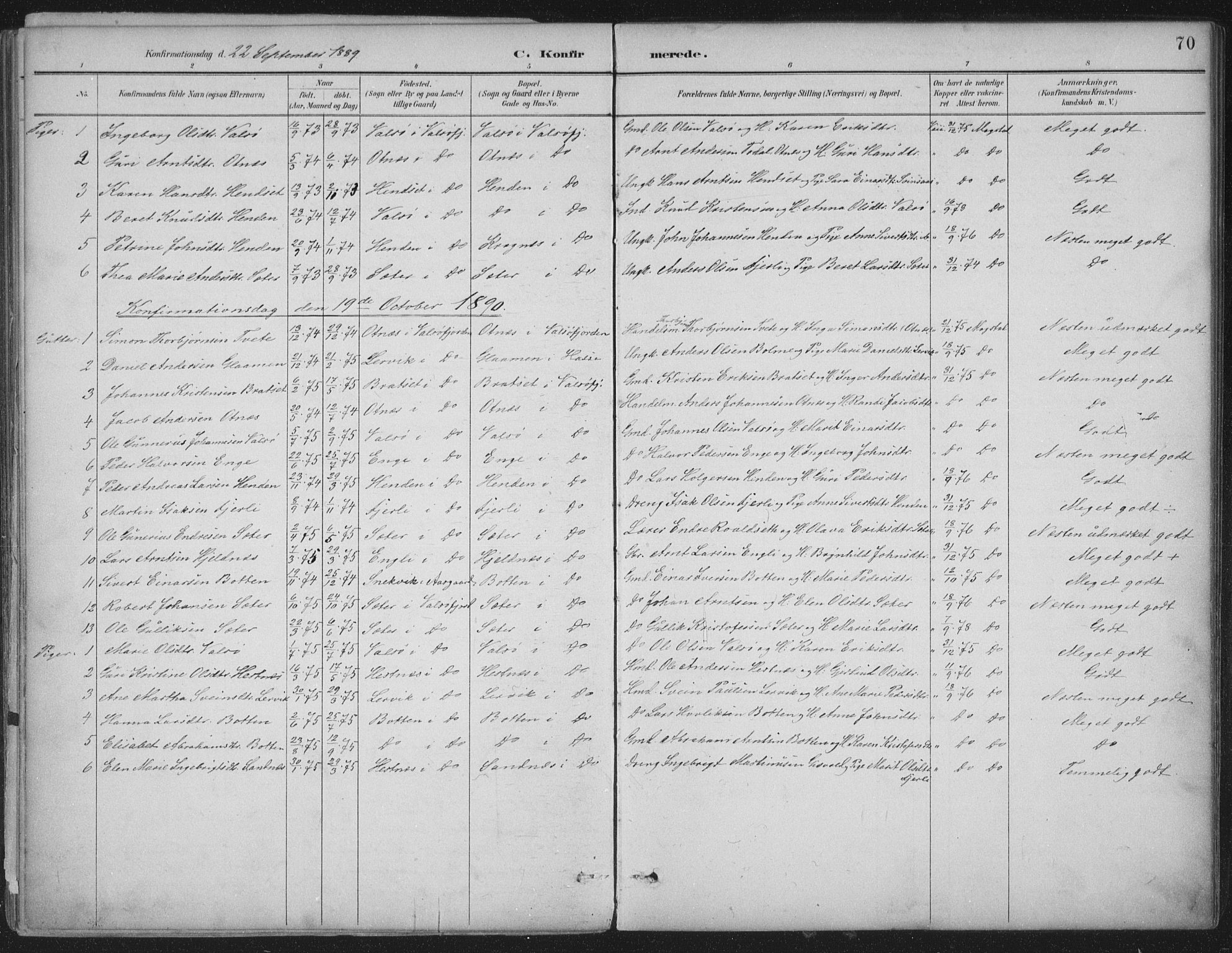 Ministerialprotokoller, klokkerbøker og fødselsregistre - Møre og Romsdal, AV/SAT-A-1454/580/L0925: Ministerialbok nr. 580A02, 1888-1913, s. 70