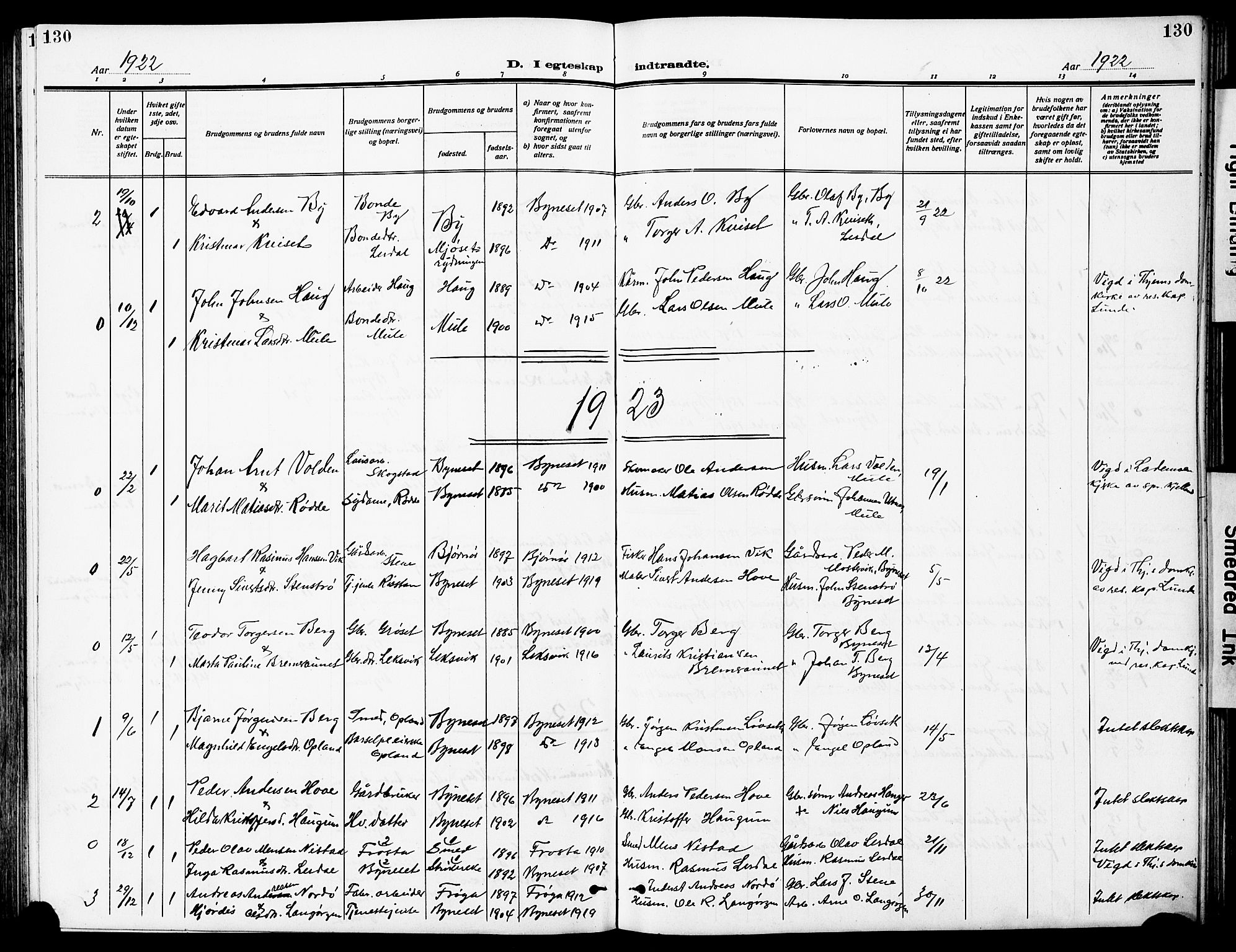 Ministerialprotokoller, klokkerbøker og fødselsregistre - Sør-Trøndelag, AV/SAT-A-1456/612/L0388: Klokkerbok nr. 612C04, 1909-1929, s. 130