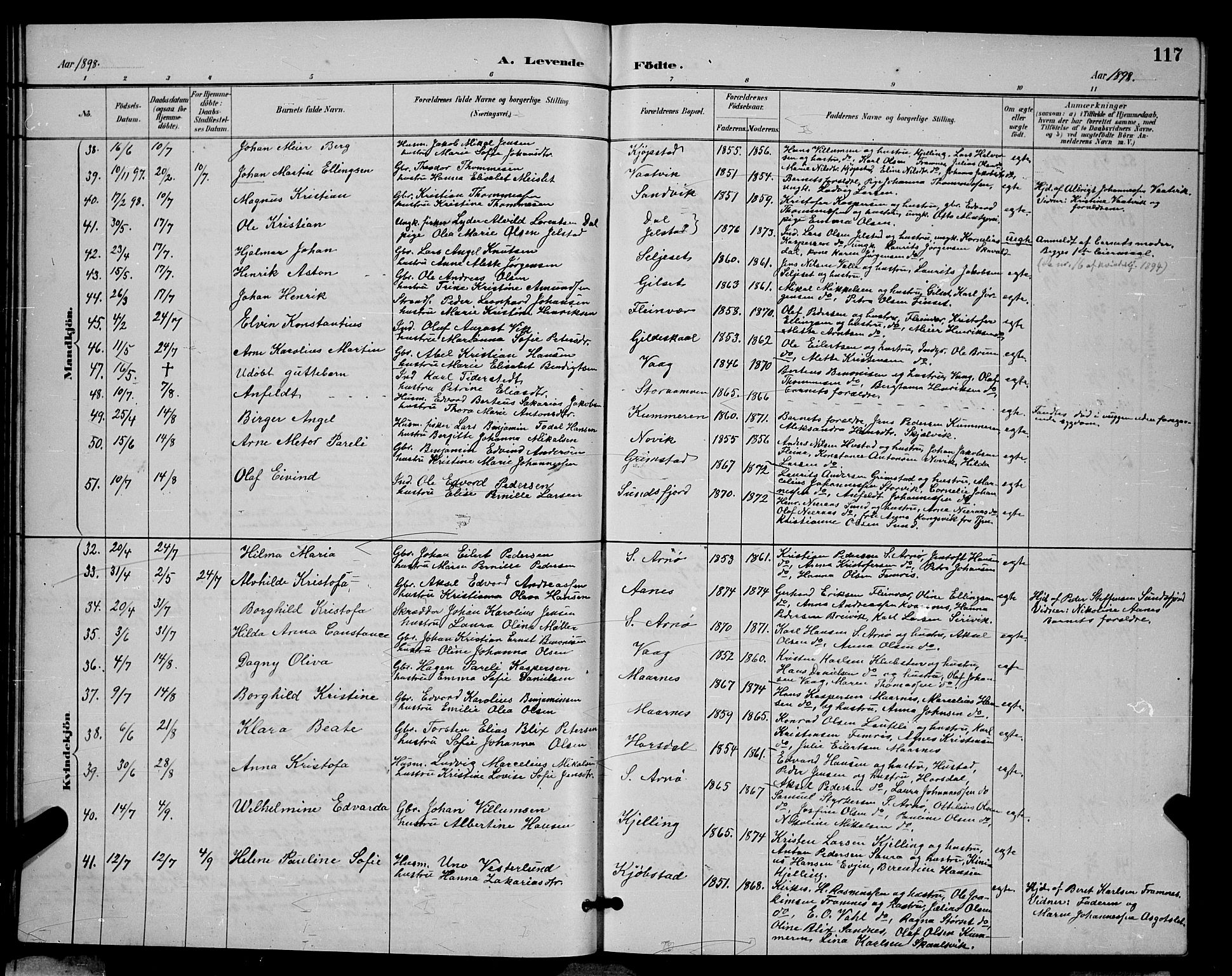 Ministerialprotokoller, klokkerbøker og fødselsregistre - Nordland, AV/SAT-A-1459/805/L0108: Klokkerbok nr. 805C04, 1885-1899, s. 117