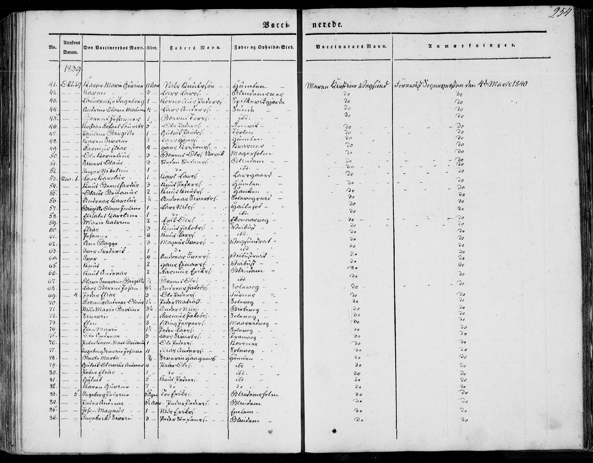 Ministerialprotokoller, klokkerbøker og fødselsregistre - Møre og Romsdal, AV/SAT-A-1454/528/L0396: Ministerialbok nr. 528A07, 1839-1847, s. 254