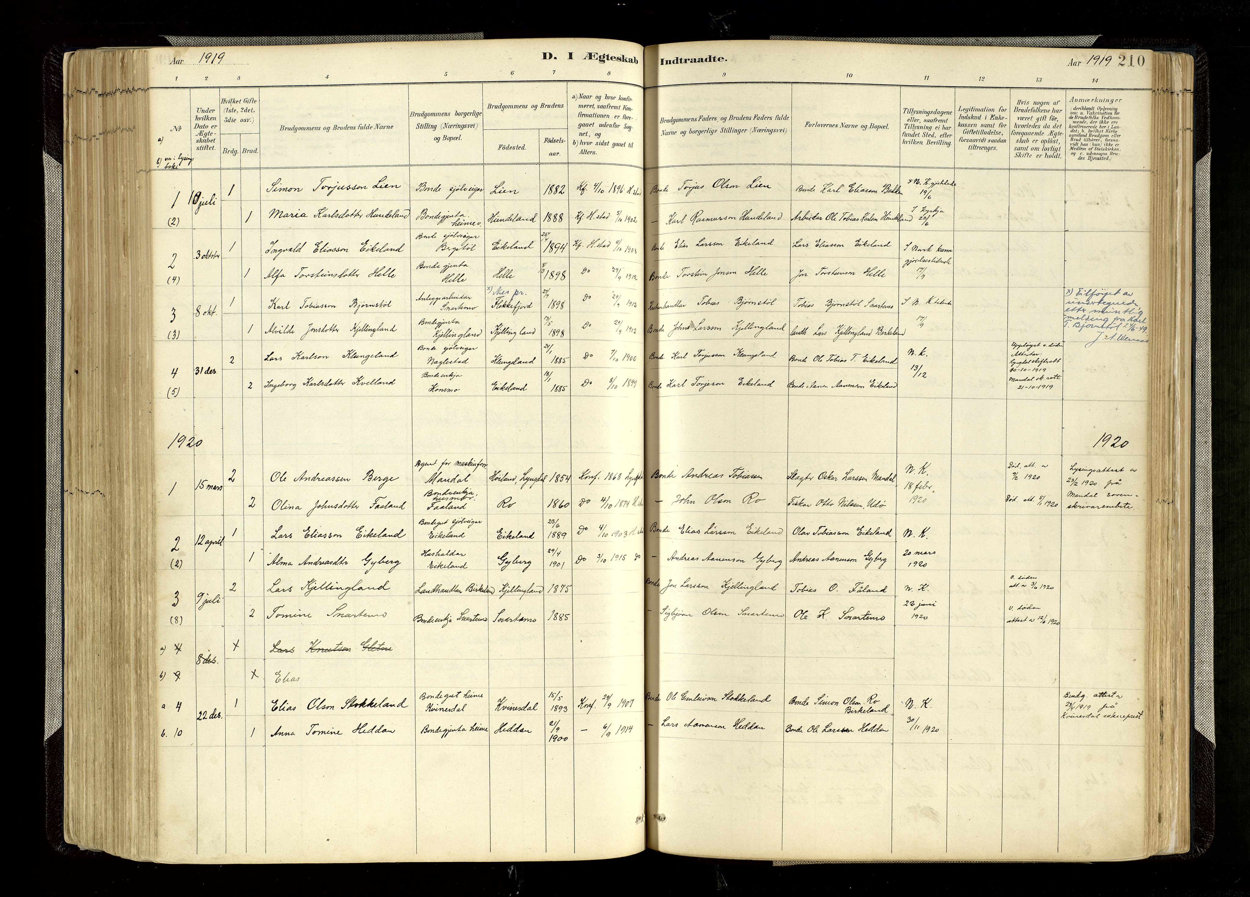Hægebostad sokneprestkontor, AV/SAK-1111-0024/F/Fa/Faa/L0006: Ministerialbok nr. A 6, 1887-1929, s. 210