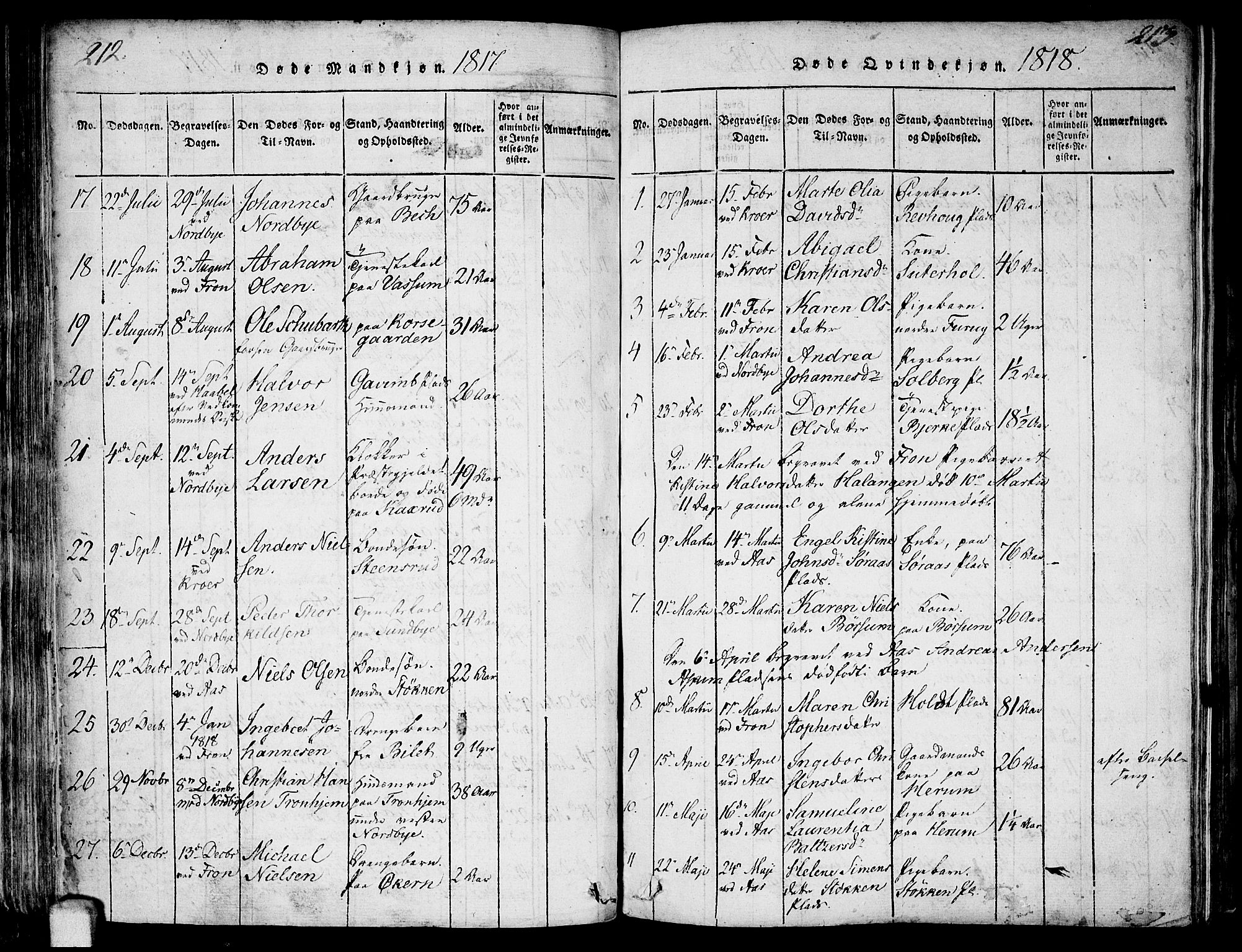 Ås prestekontor Kirkebøker, AV/SAO-A-10894/F/Fa/L0003: Ministerialbok nr. I 3, 1814-1818, s. 212-213