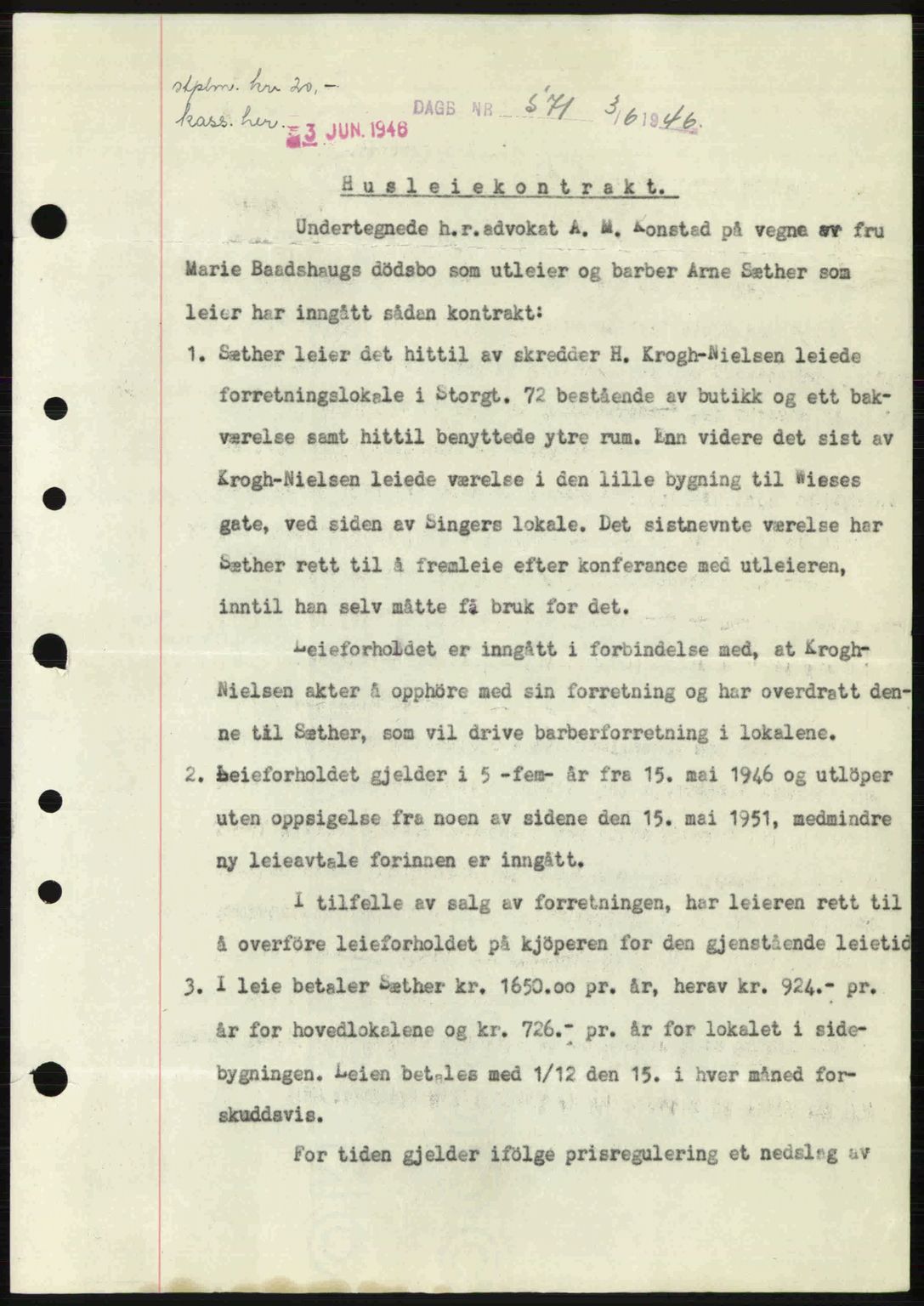 Sør-Gudbrandsdal tingrett, SAH/TING-004/H/Hb/Hbe/L0003: Pantebok nr. B3, 1943-1948, Dagboknr: 571/1946