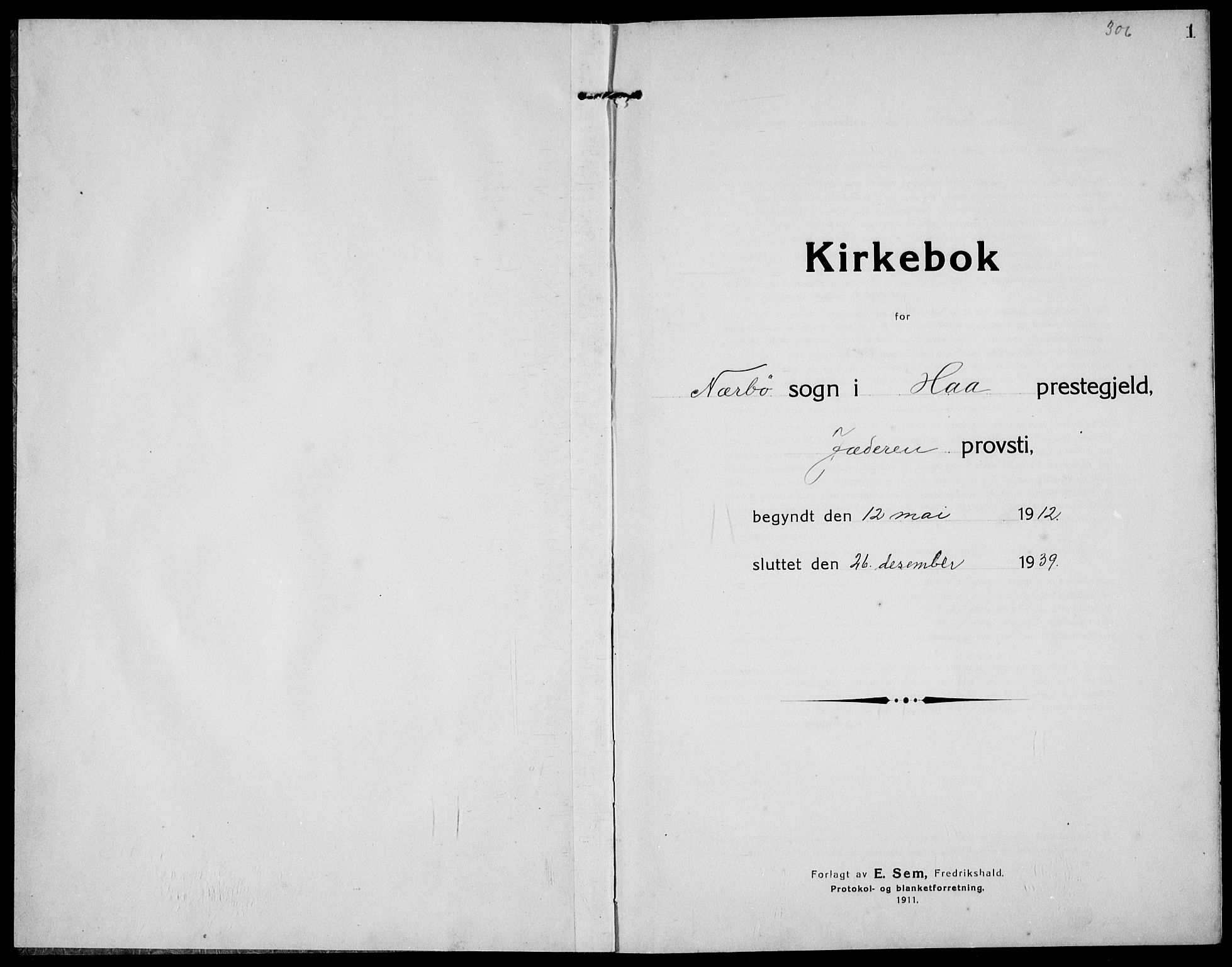 Hå sokneprestkontor, AV/SAST-A-101801/001/30BB/L0007: Klokkerbok nr. B 7, 1912-1939, s. 1