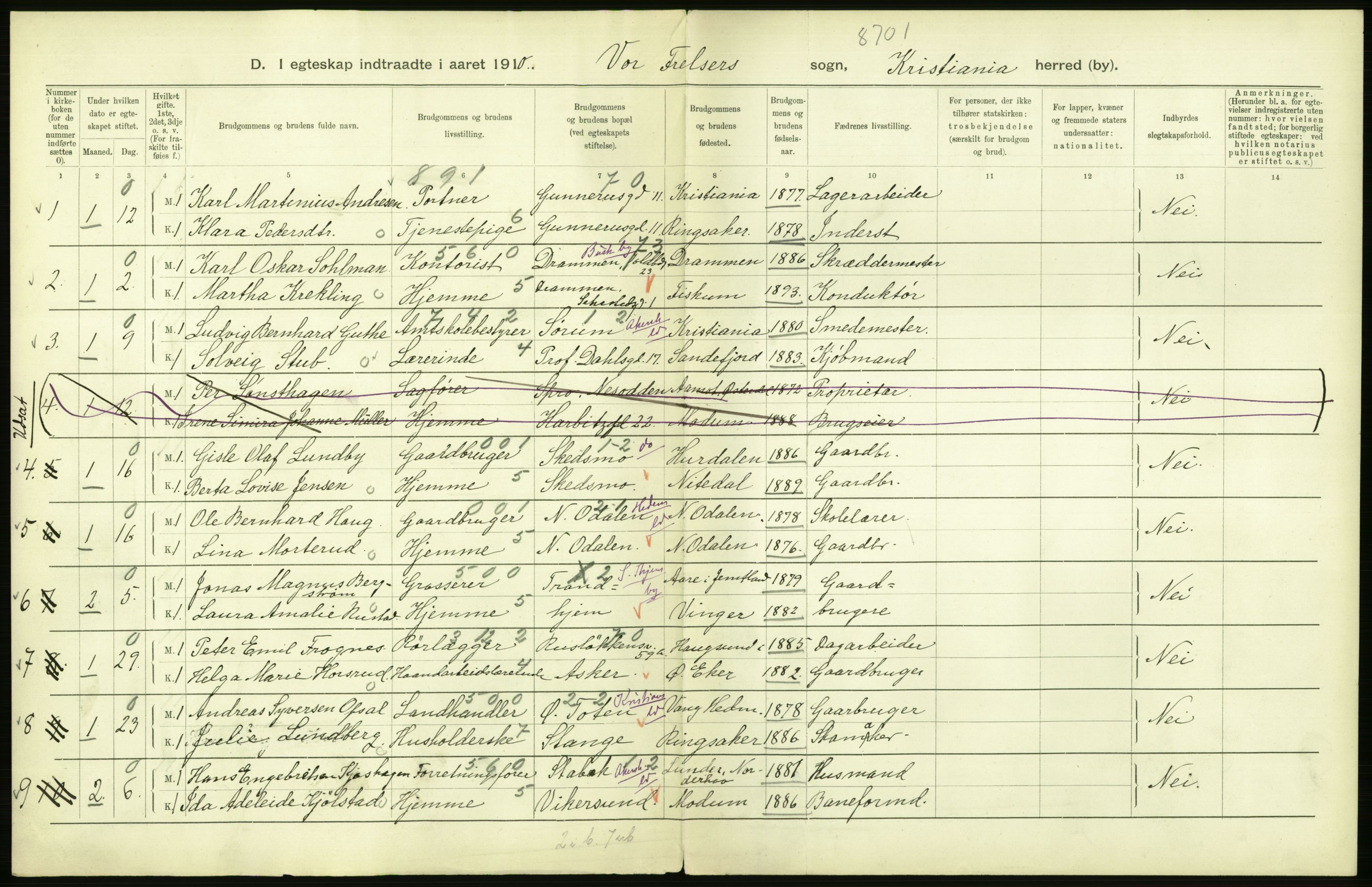 Statistisk sentralbyrå, Sosiodemografiske emner, Befolkning, AV/RA-S-2228/D/Df/Dfa/Dfah/L0009: Kristiania: Gifte og dødfødte., 1910, s. 468