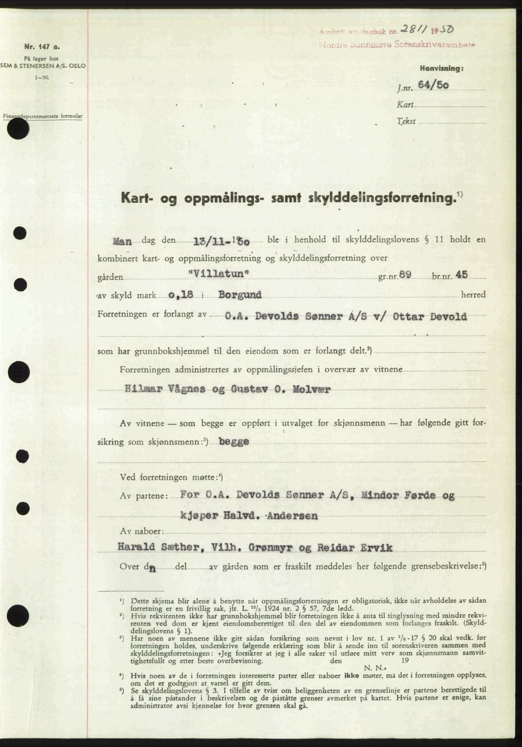 Nordre Sunnmøre sorenskriveri, SAT/A-0006/1/2/2C/2Ca: Pantebok nr. A36, 1950-1950, Dagboknr: 2811/1950