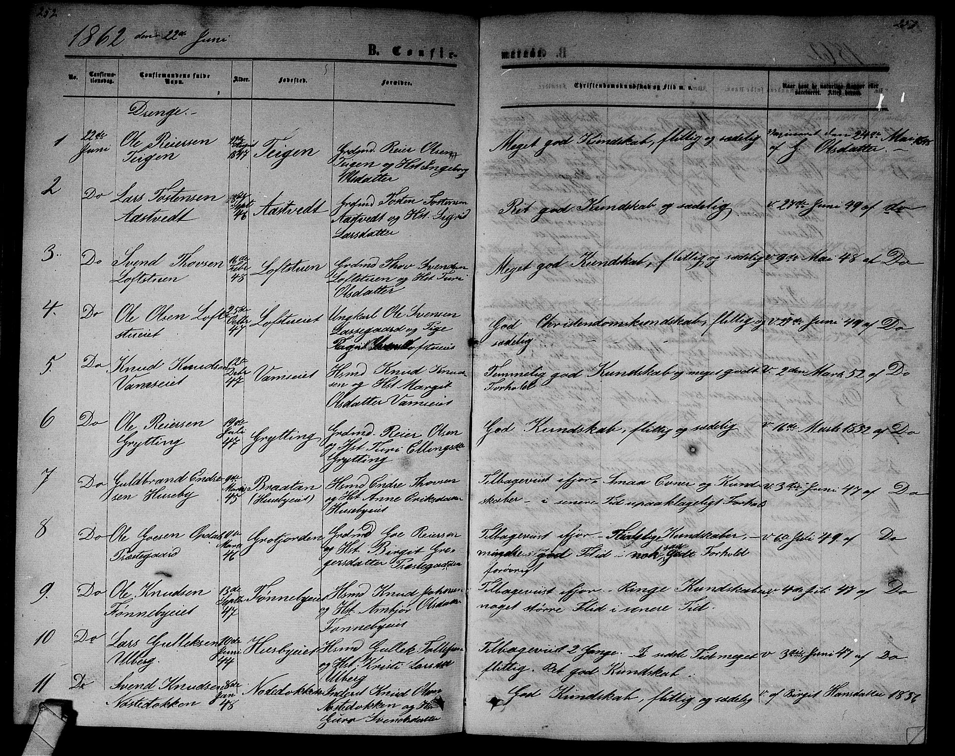 Nore kirkebøker, AV/SAKO-A-238/G/Gb/L0001: Klokkerbok nr. II 1, 1862-1877, s. 252-253