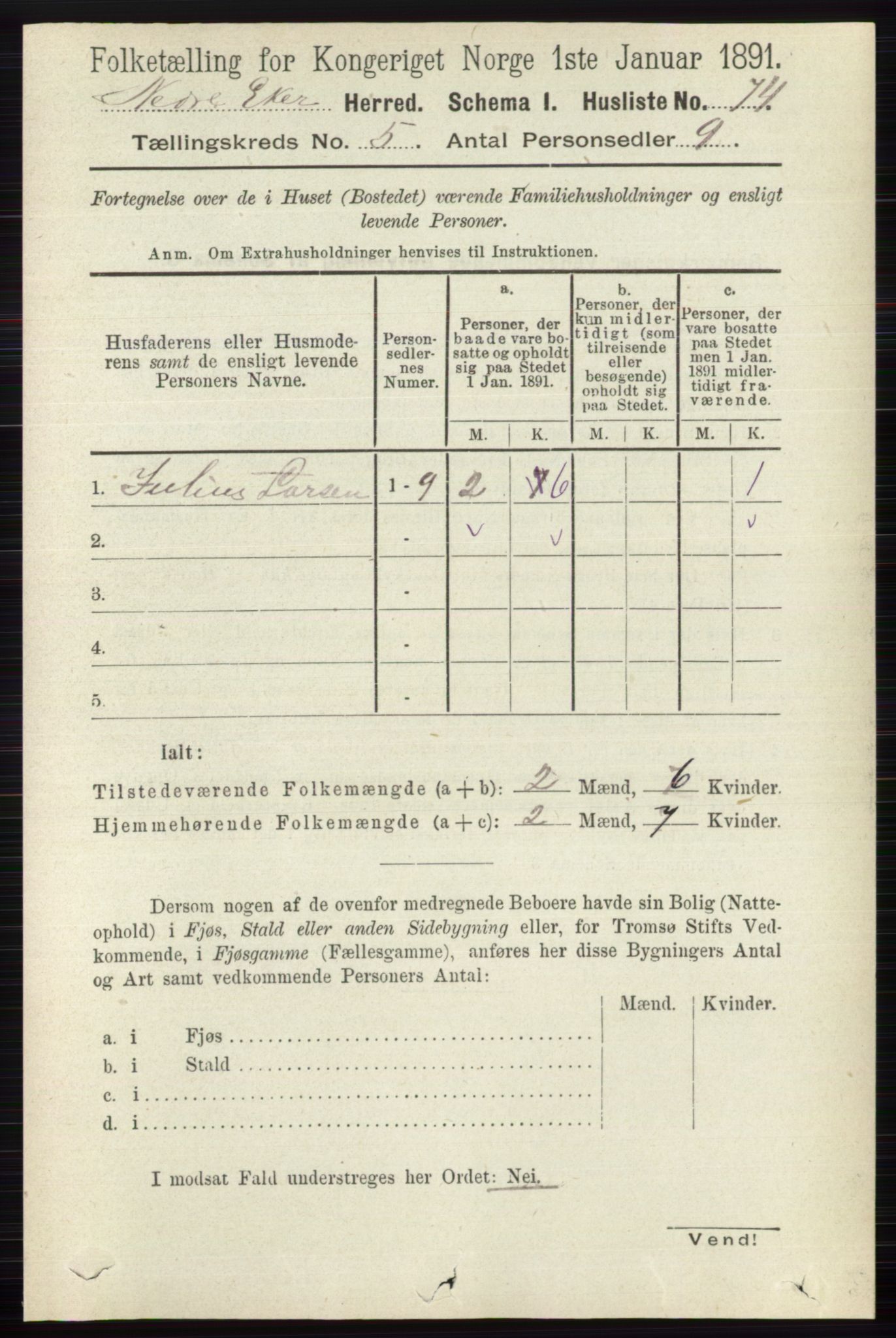 RA, Folketelling 1891 for 0625 Nedre Eiker herred, 1891, s. 2331