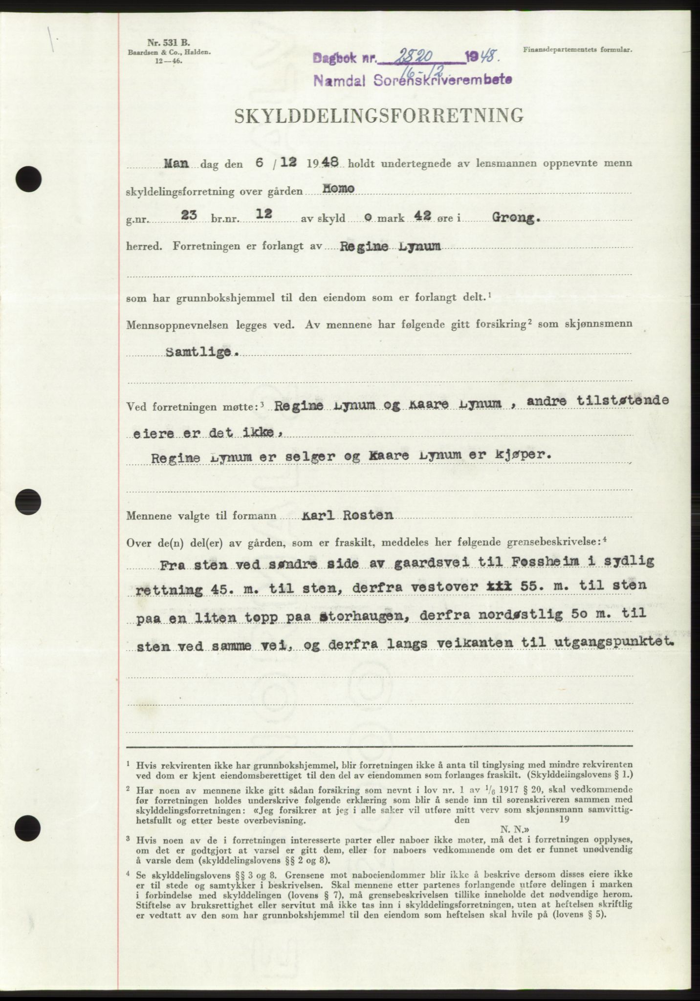 Namdal sorenskriveri, SAT/A-4133/1/2/2C: Pantebok nr. -, 1948-1948, Dagboknr: 2820/1948