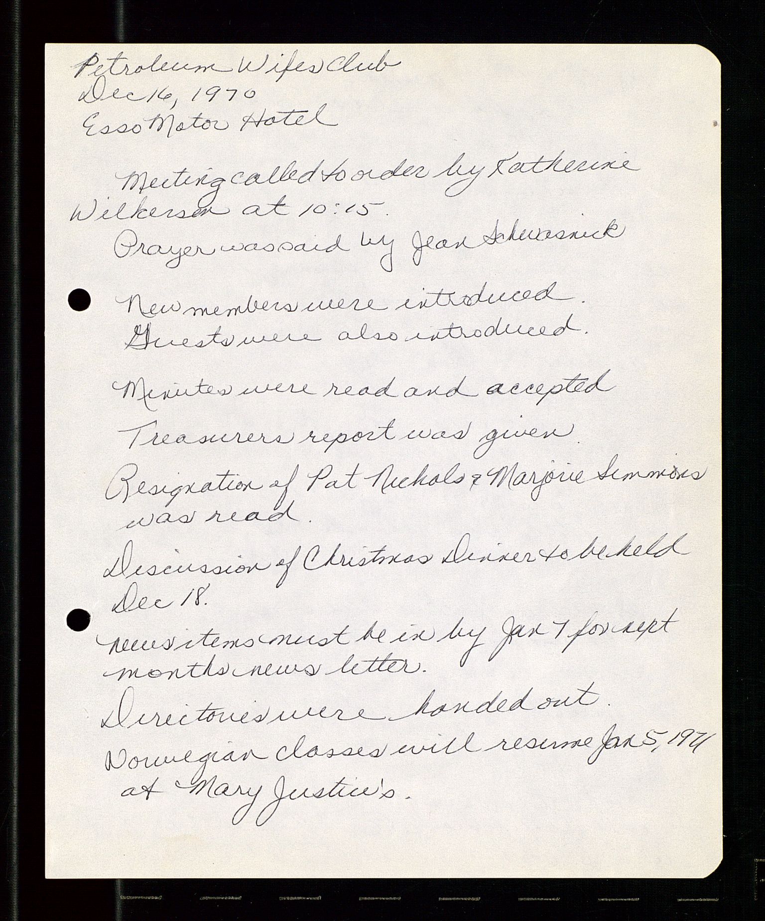 PA 1547 - Petroleum Wives Club, AV/SAST-A-101974/A/Aa/L0001: Board and General Meeting, 1970-1983