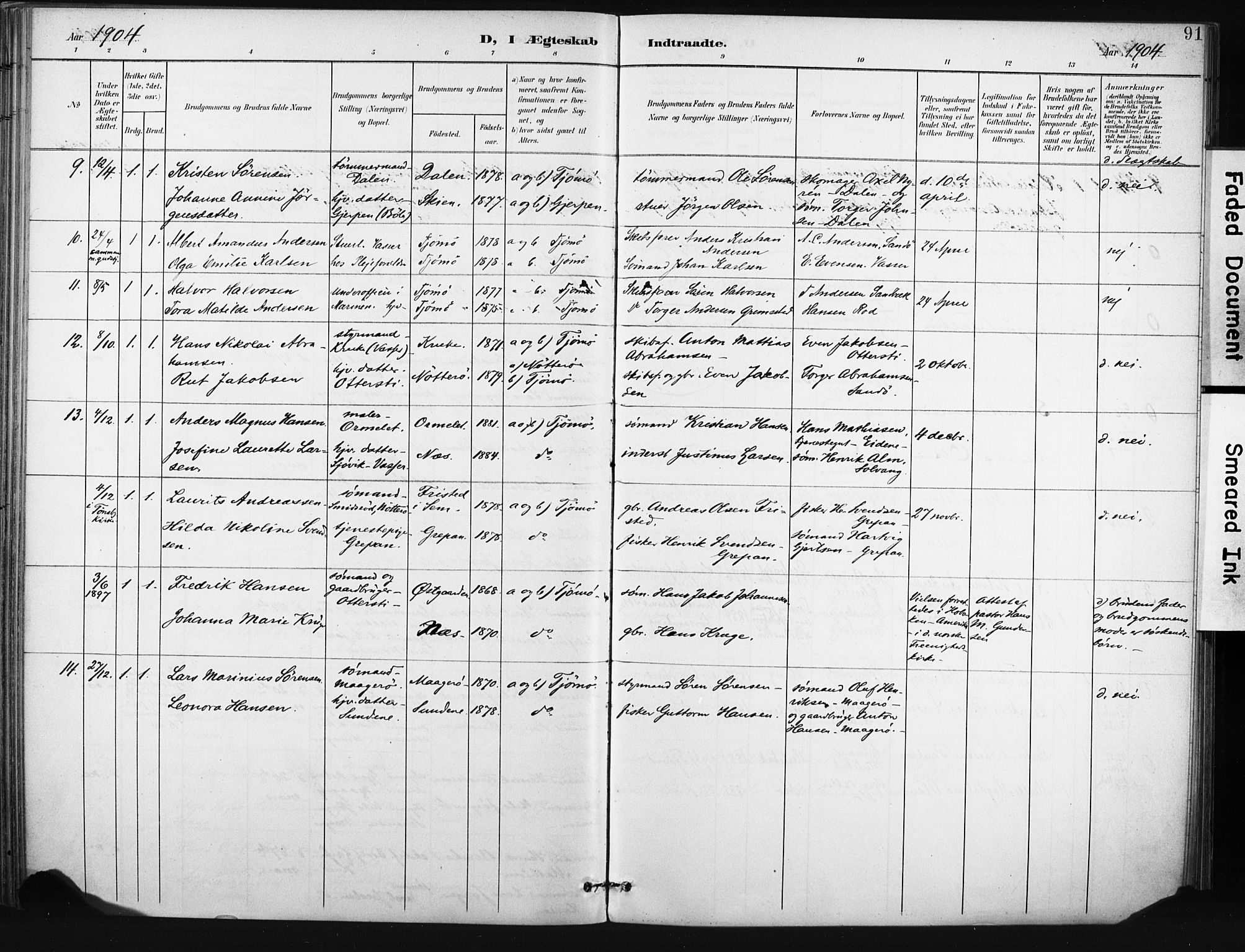 Tjøme kirkebøker, AV/SAKO-A-328/F/Fa/L0005: Ministerialbok nr. I 5, 1901-1909, s. 91