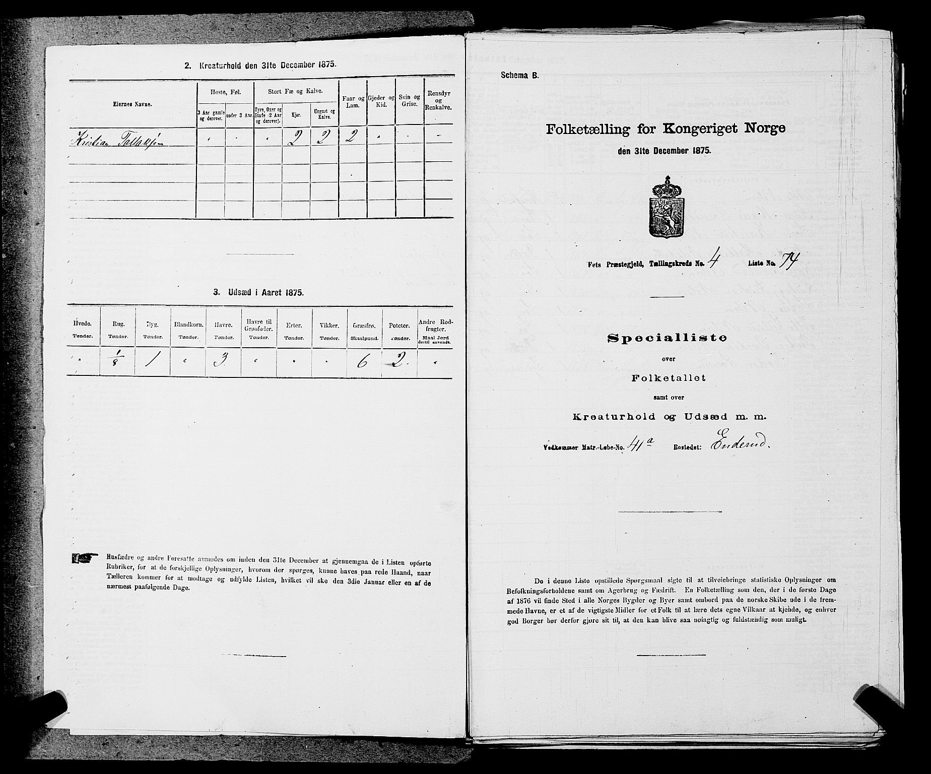 RA, Folketelling 1875 for 0227P Fet prestegjeld, 1875, s. 445