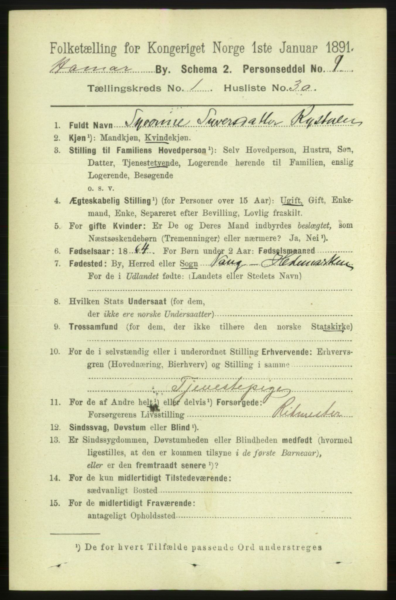 RA, Folketelling 1891 for 0401 Hamar kjøpstad, 1891, s. 437