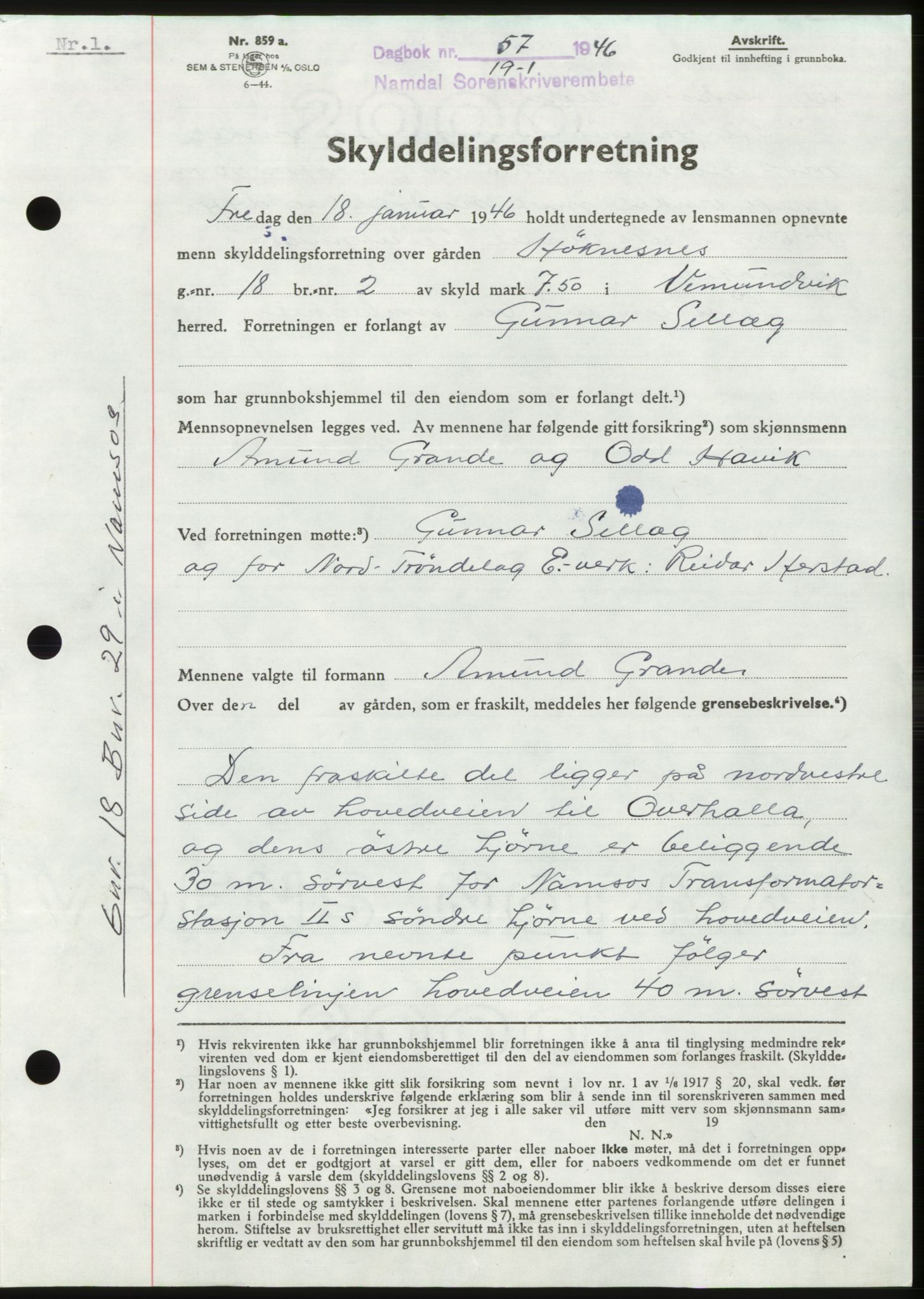 Namdal sorenskriveri, SAT/A-4133/1/2/2C: Pantebok nr. -, 1946-1946, Dagboknr: 57/1946