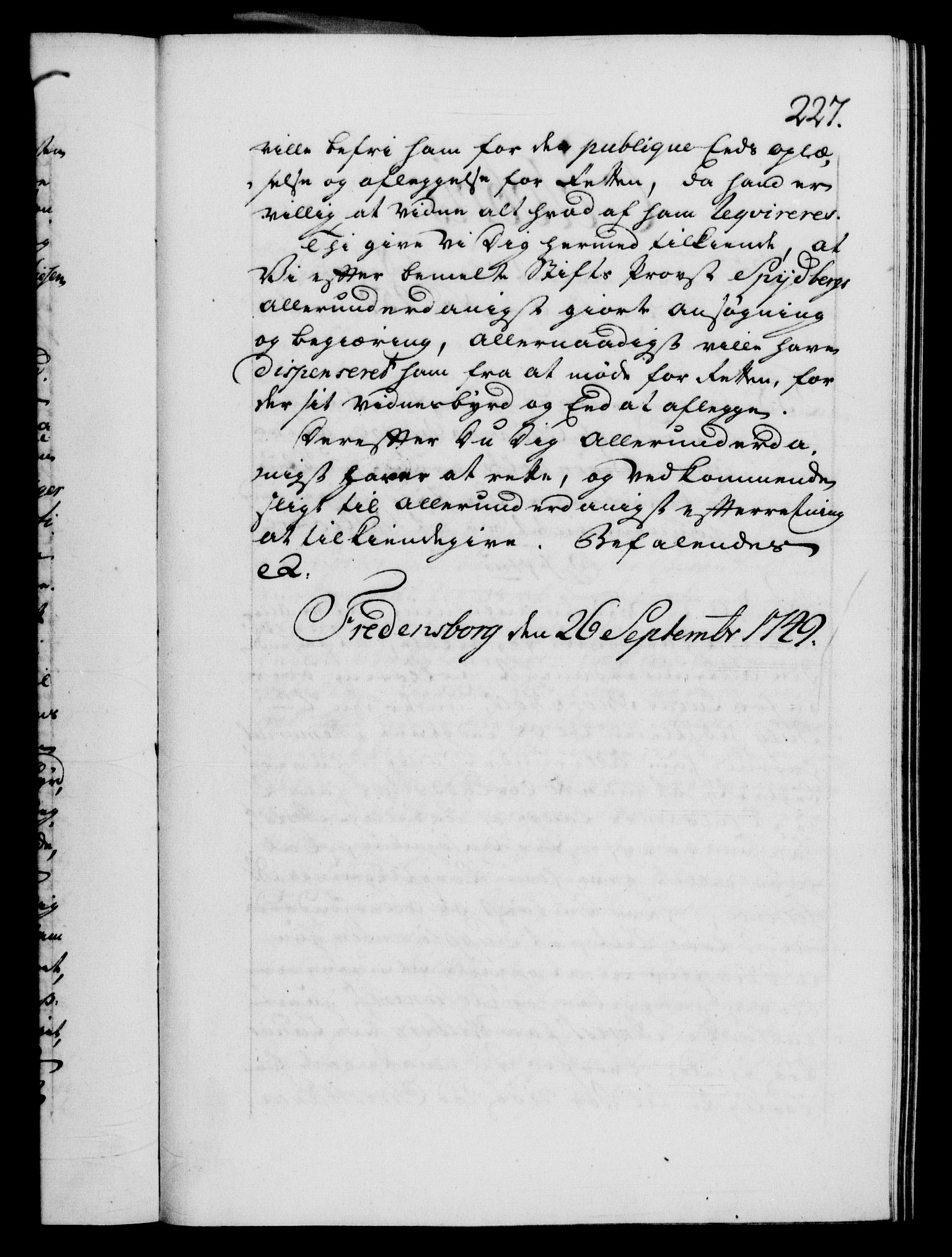 Danske Kanselli 1572-1799, RA/EA-3023/F/Fc/Fca/Fcab/L0032: Norske tegnelser, 1749-1750, s. 227a