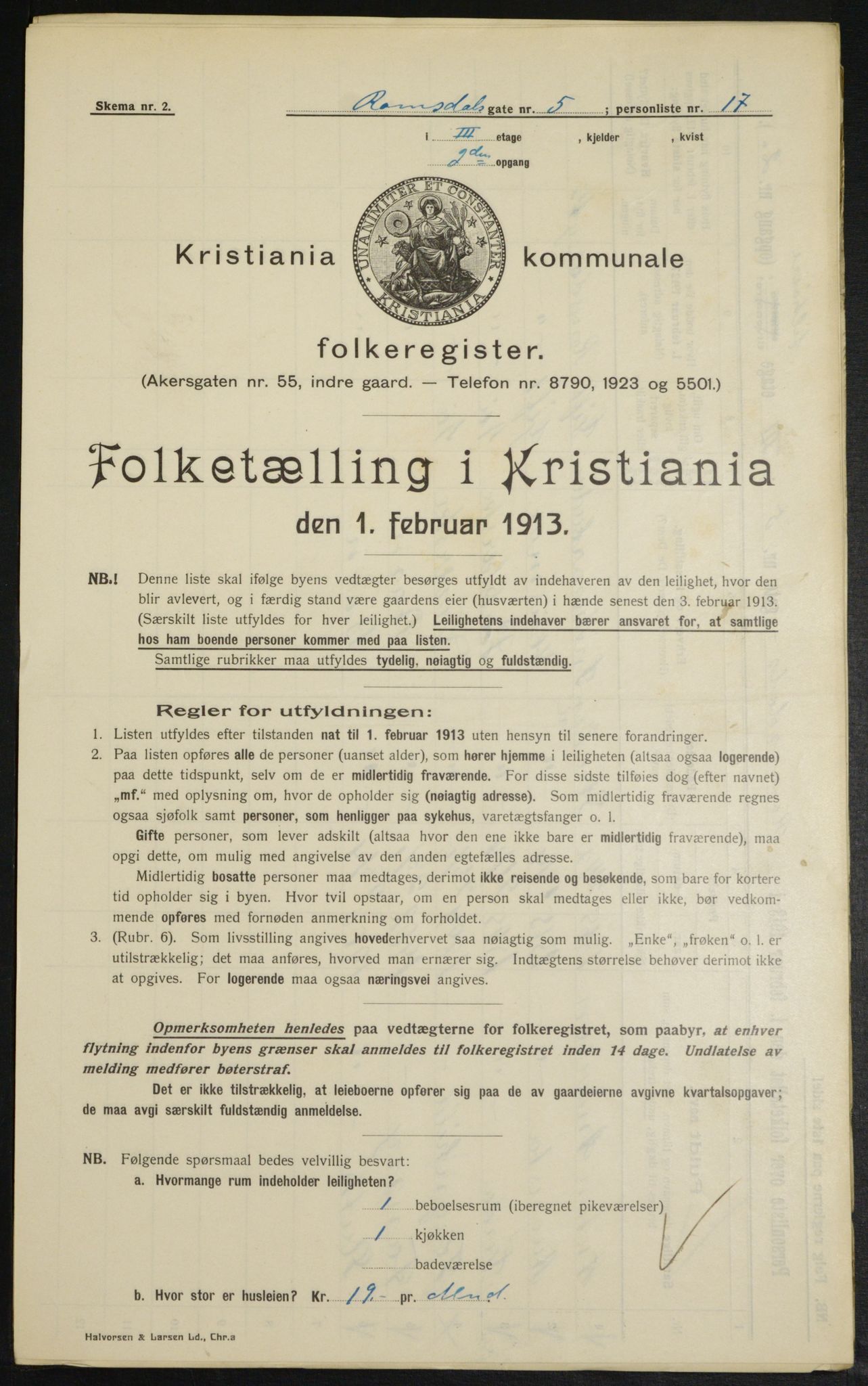 OBA, Kommunal folketelling 1.2.1913 for Kristiania, 1913, s. 83249