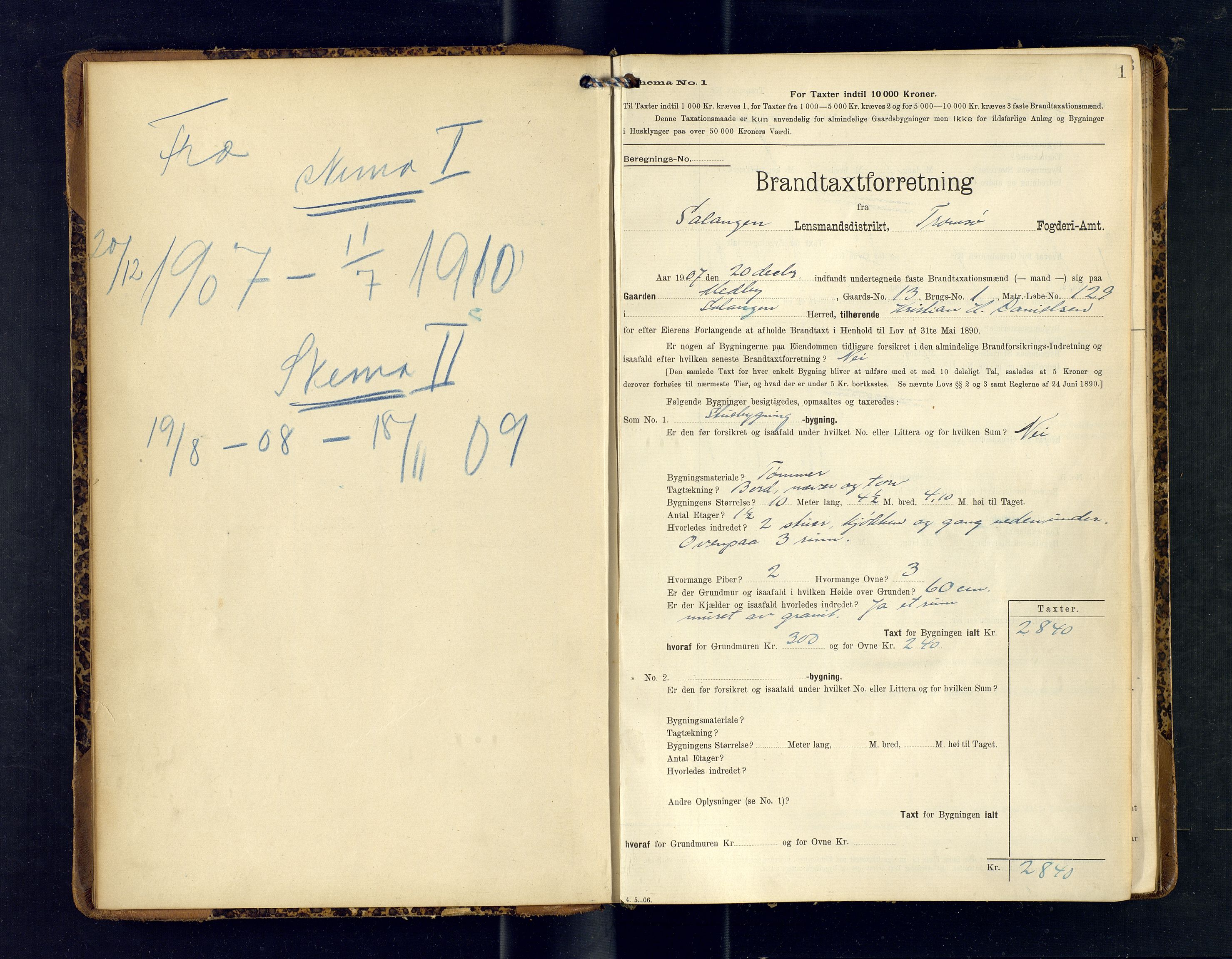 Salangen lensmannskontor, AV/SATØ-SATO-97/Fo/L0121: Branntakstprotokoller, 1907-1909