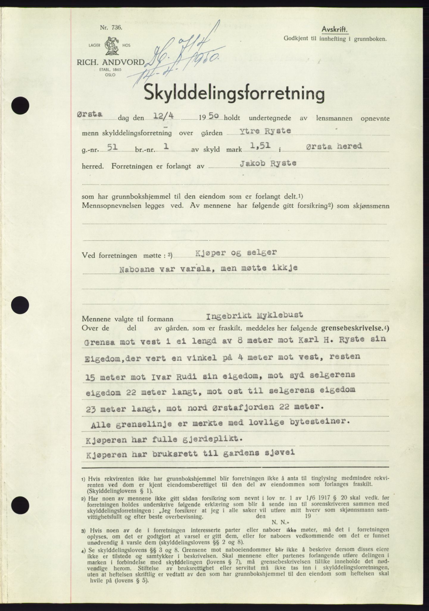 Søre Sunnmøre sorenskriveri, SAT/A-4122/1/2/2C/L0086: Pantebok nr. 12A, 1949-1950, Dagboknr: 714/1950